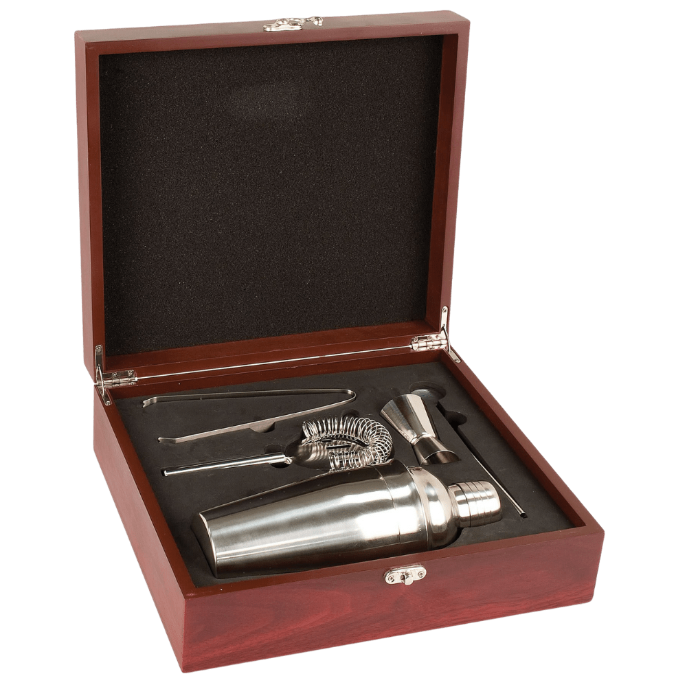 Personalized Cocktail Shaker Gift Set - With Rosewood Finished Box - 