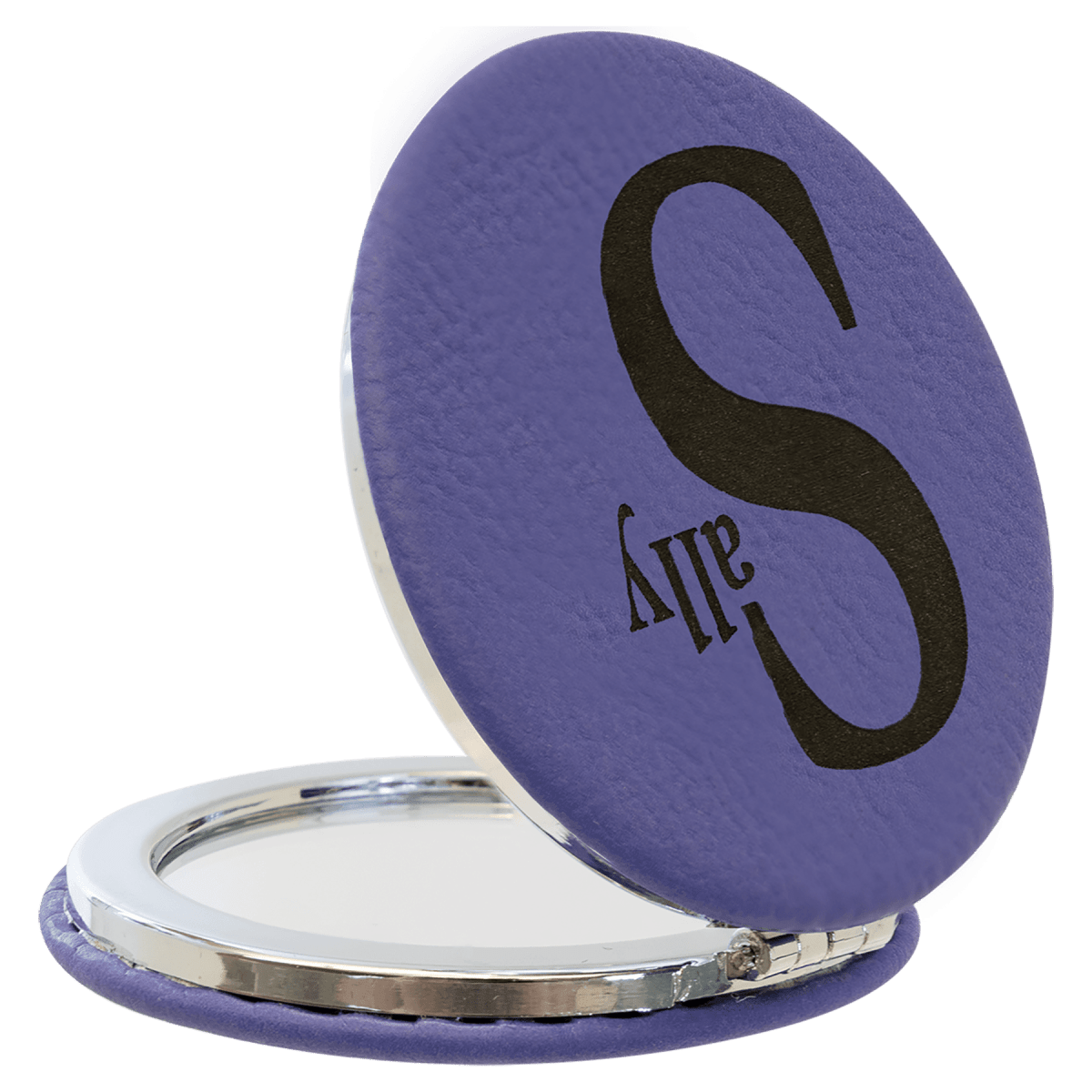 Personalized Compact Mirror With Magnifier in Leatherette Colors - Purple