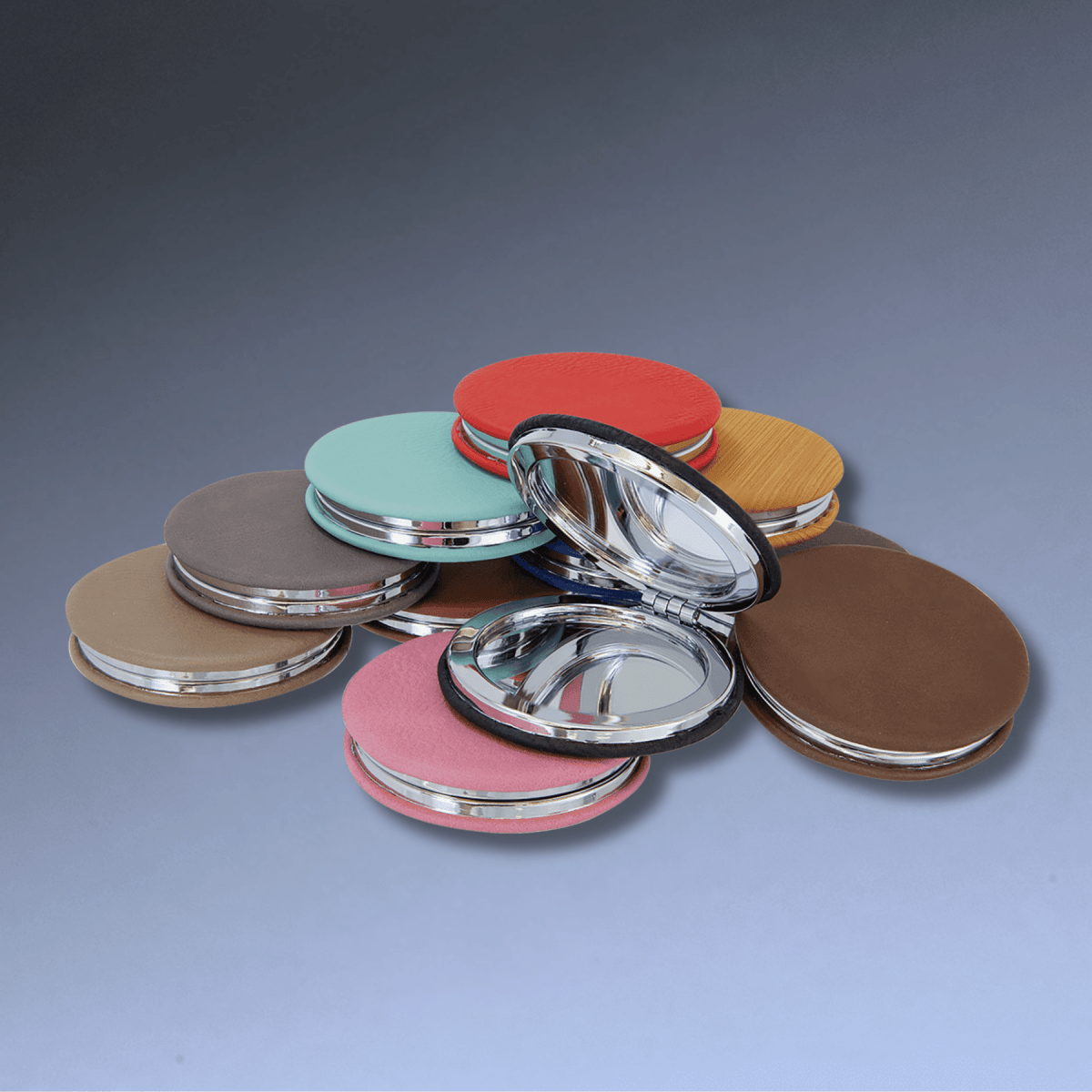 Personalized Compact Mirror With Magnifier in Leatherette Colors - Teal