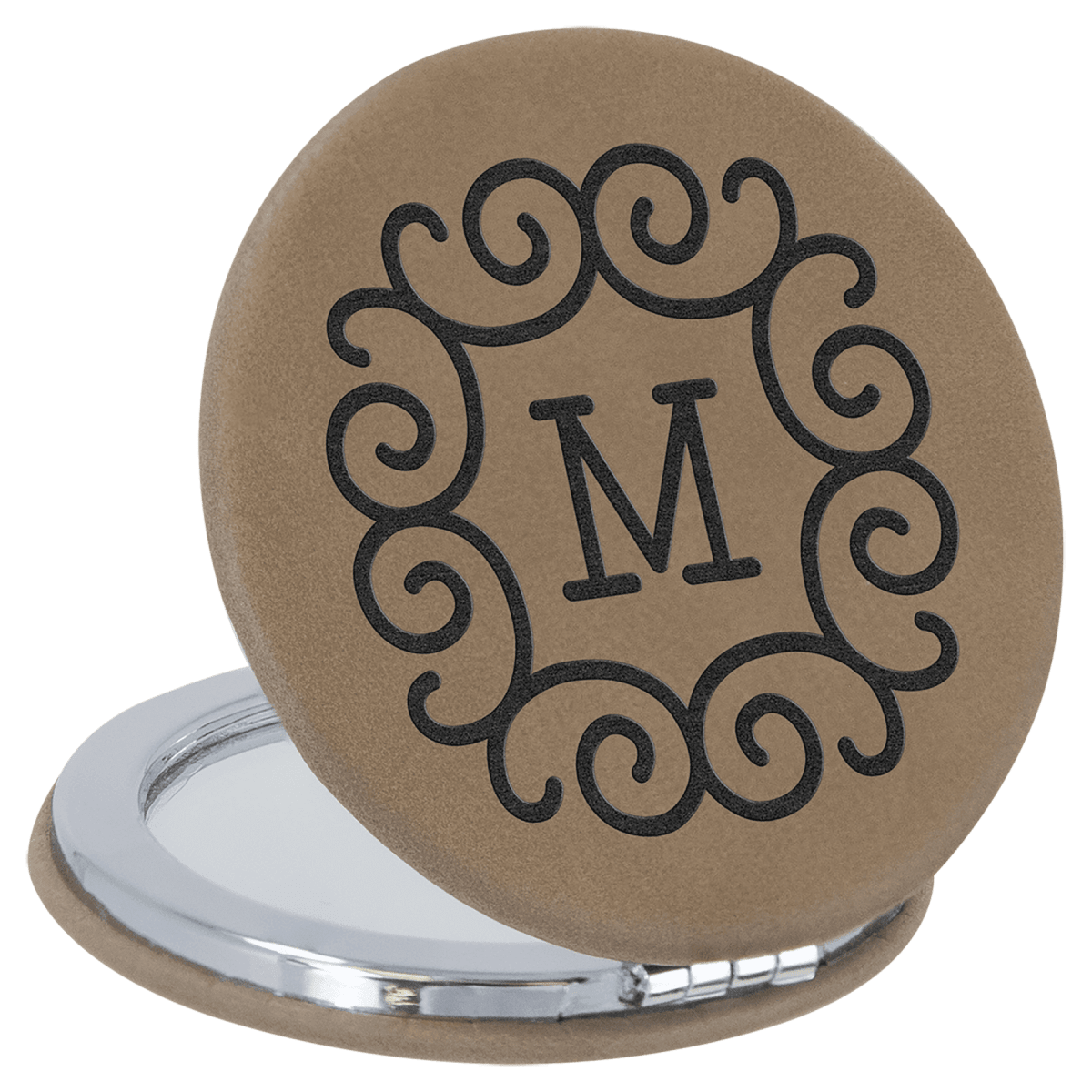 Personalized Compact Mirror With Magnifier in Leatherette Colors - Light Brown