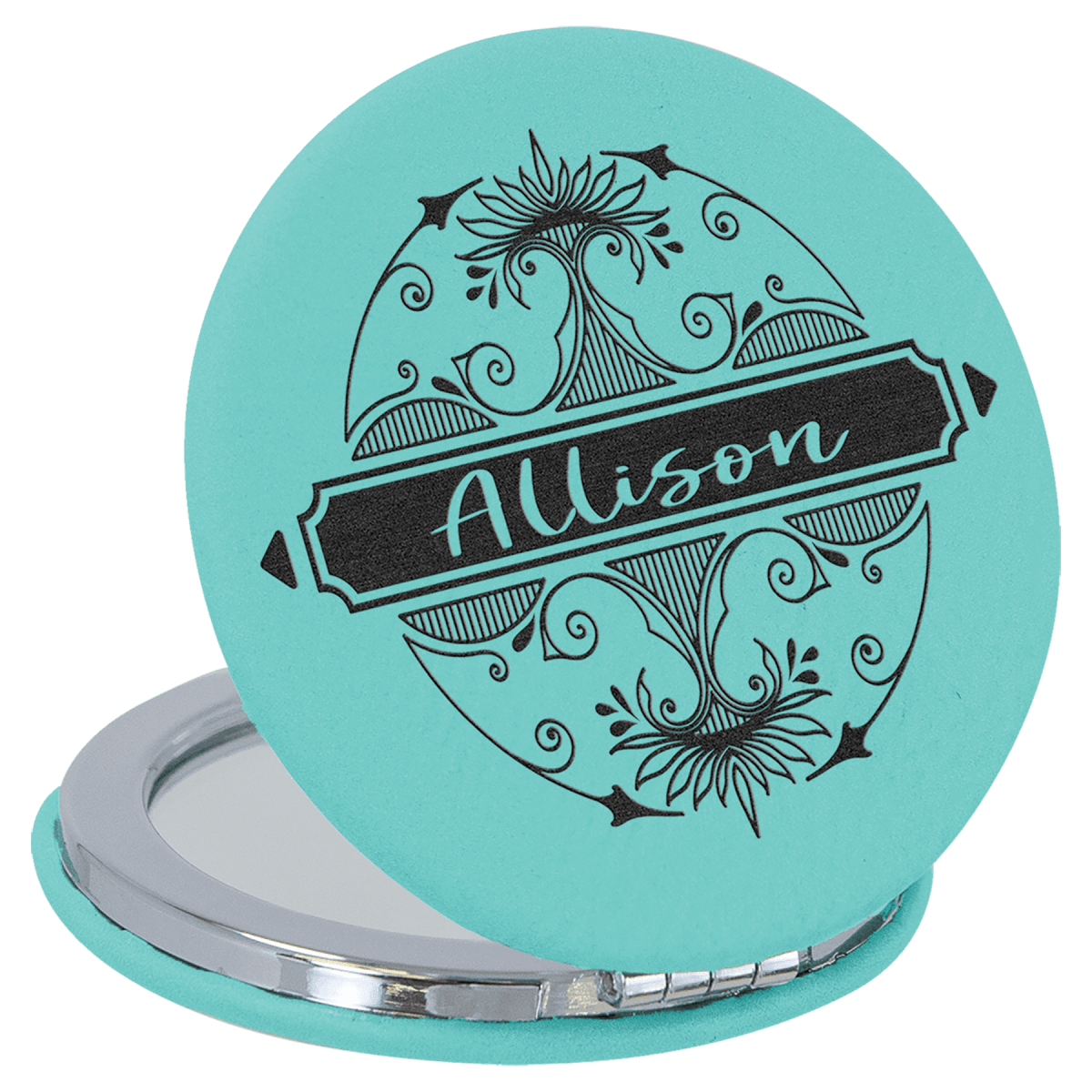 Personalized Compact Mirror With Magnifier in Leatherette Colors - Teal