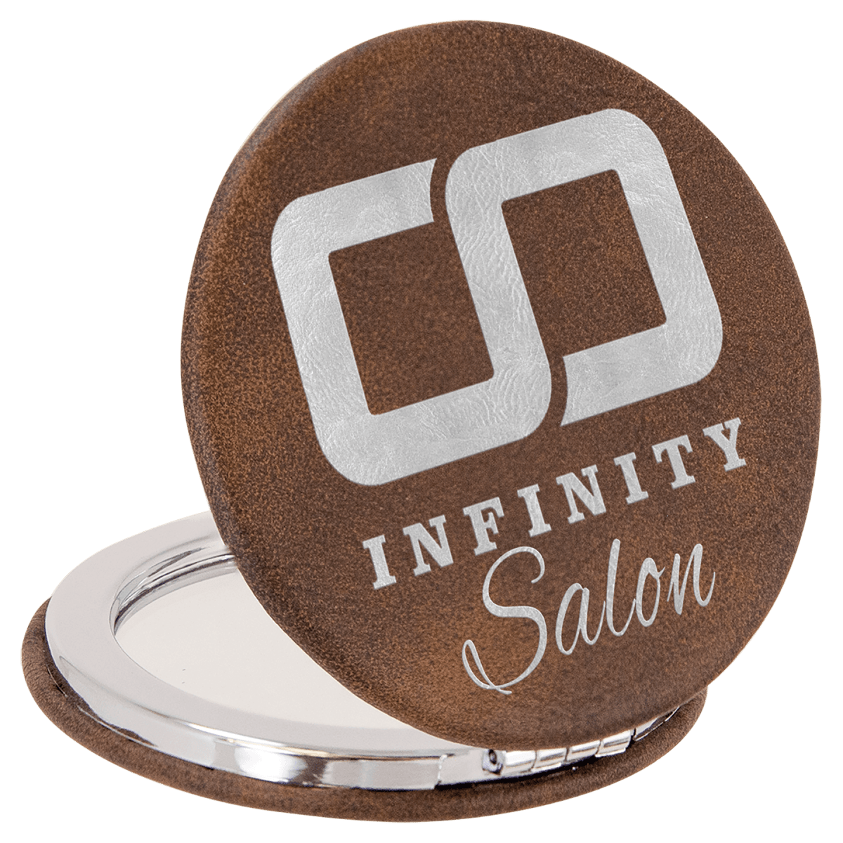 Personalized Compact Mirror With Magnifier in Leatherette Colors - Rustic/Silver