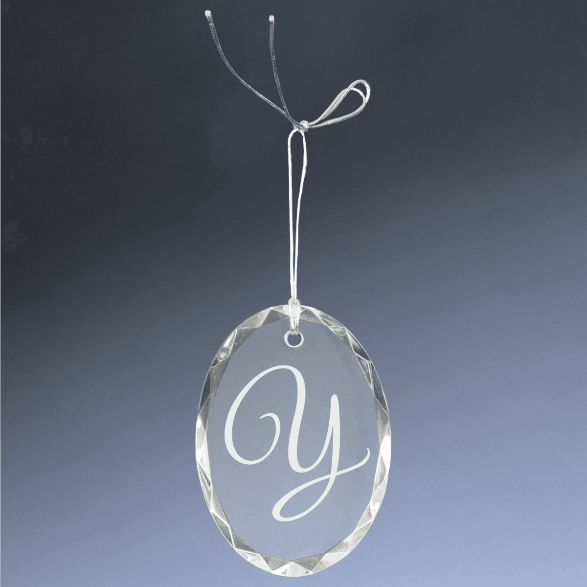 Personalized Crystal Ornaments with Ribbon and Gift Box - Oval Faceted