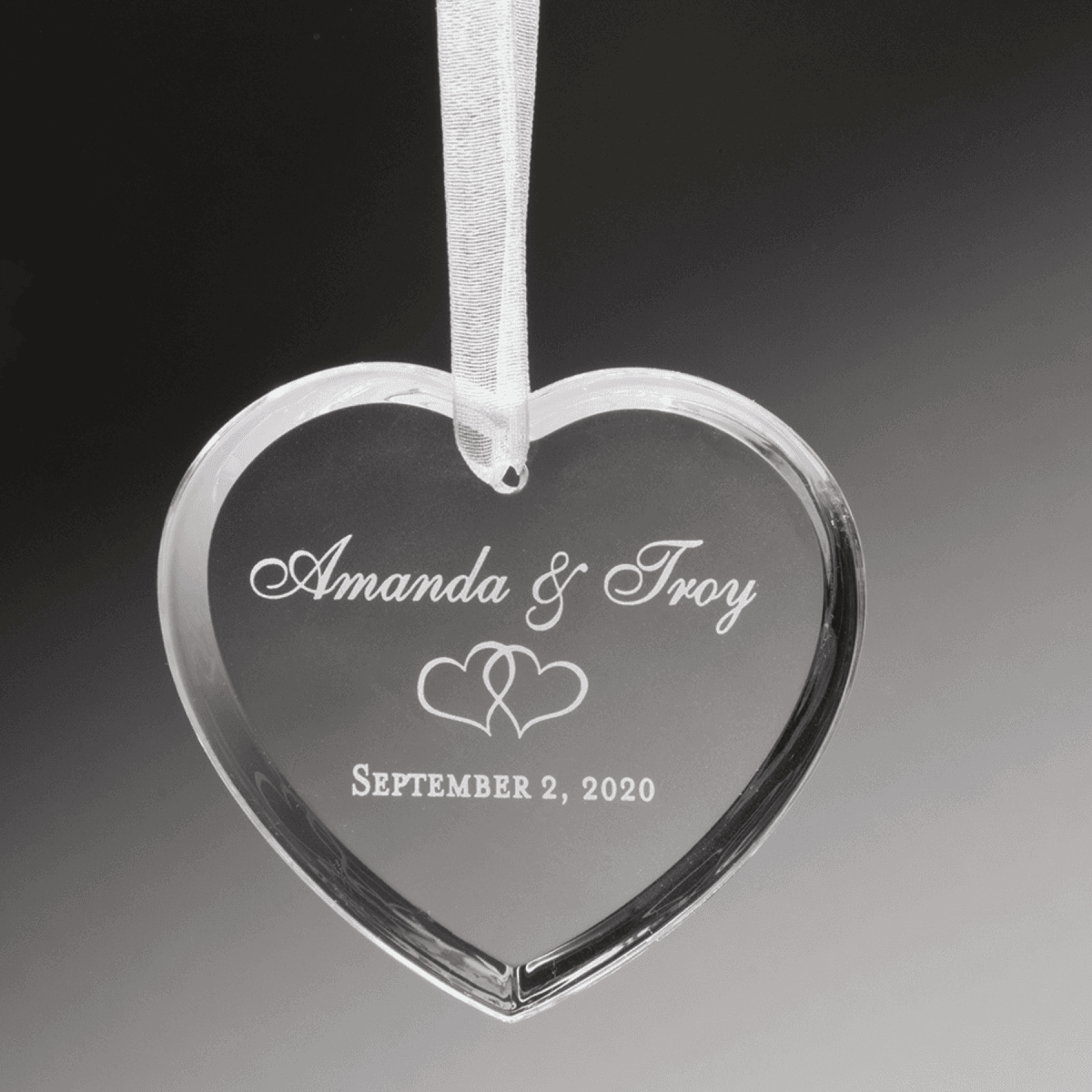 Personalized Crystal Ornaments with Ribbon and Gift Box - Heart