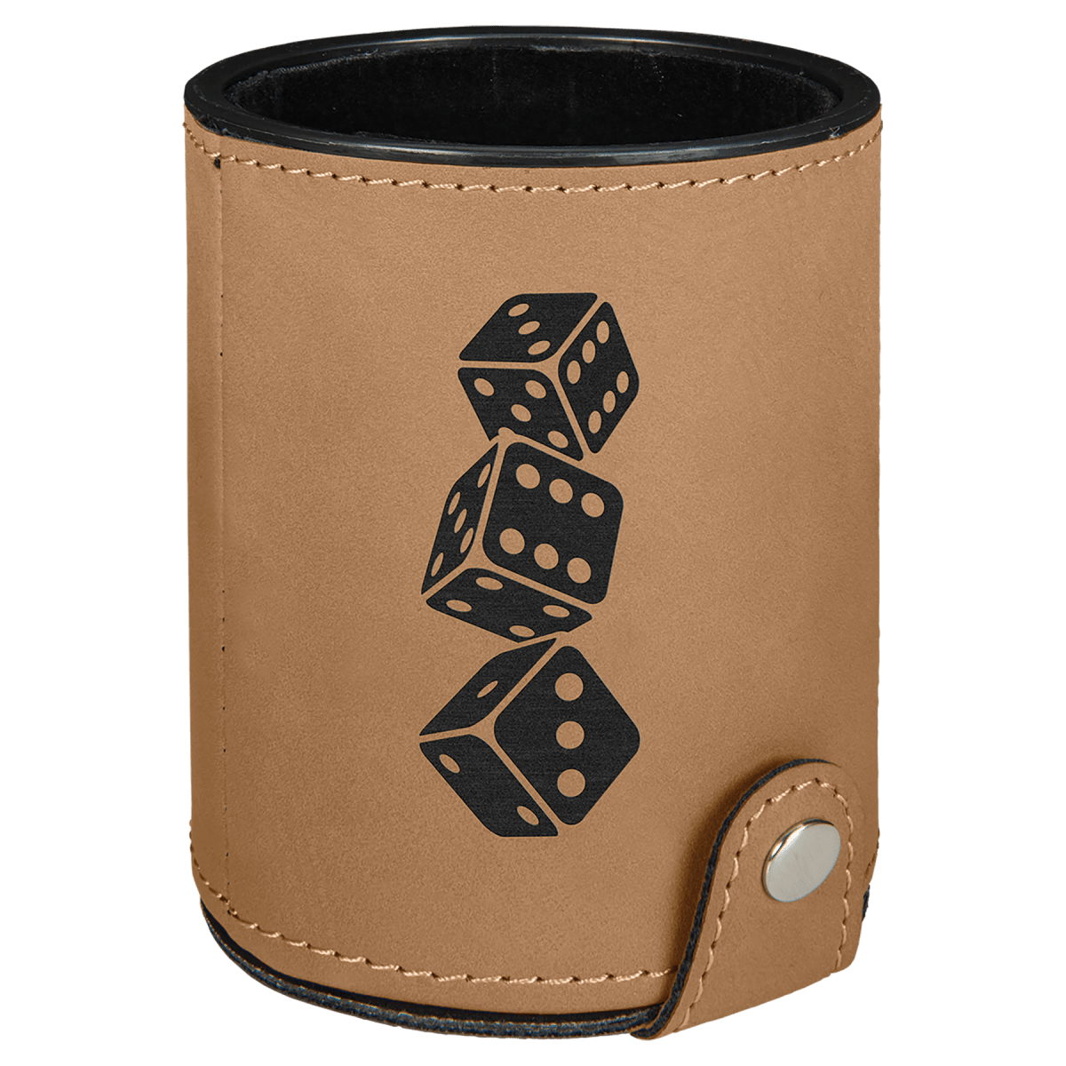 Personalized Dice Cup Set for Games with Leatherette Storage Cup - Light Brown