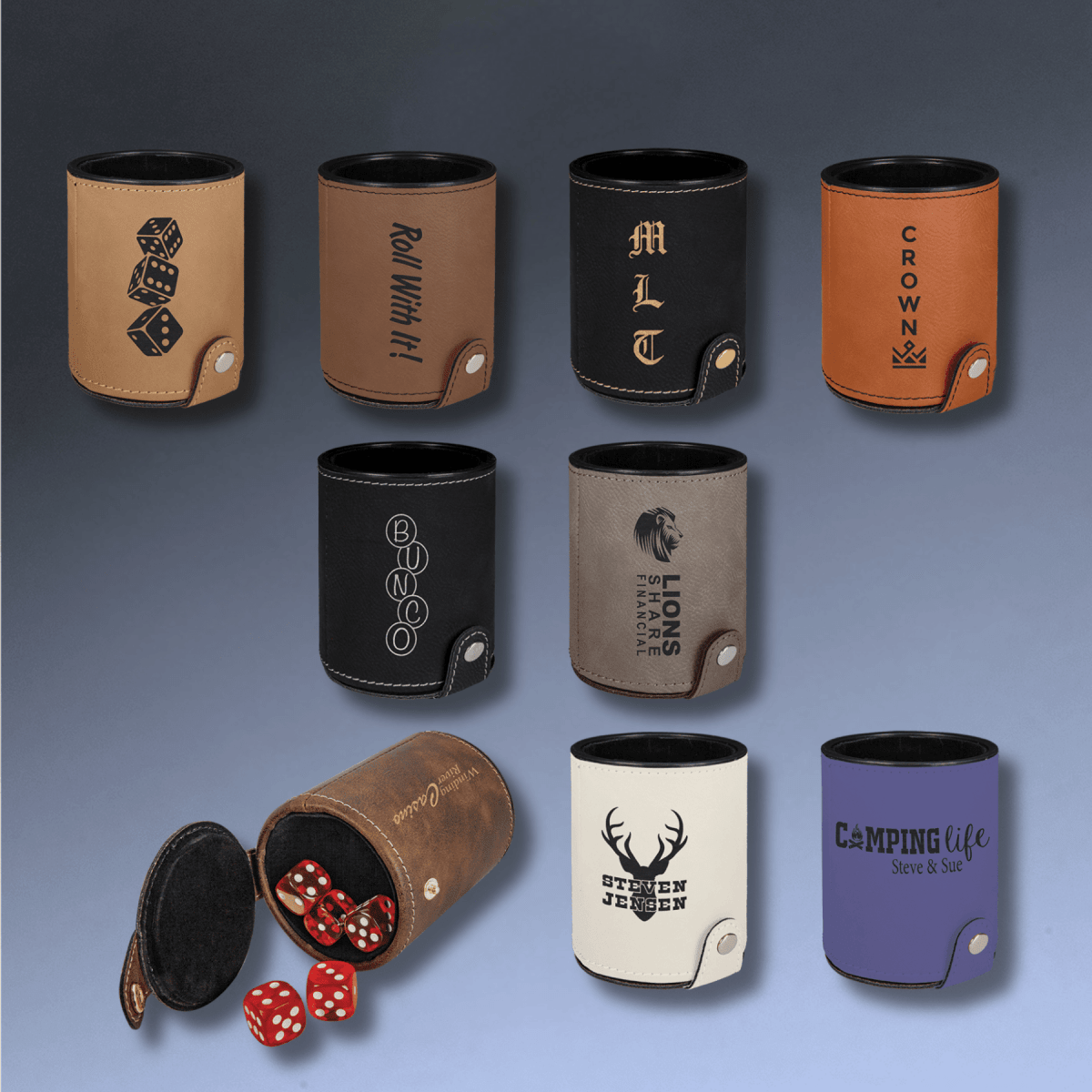Personalized Dice Cup Set for Games with Leatherette Storage Cup - Black/Gold