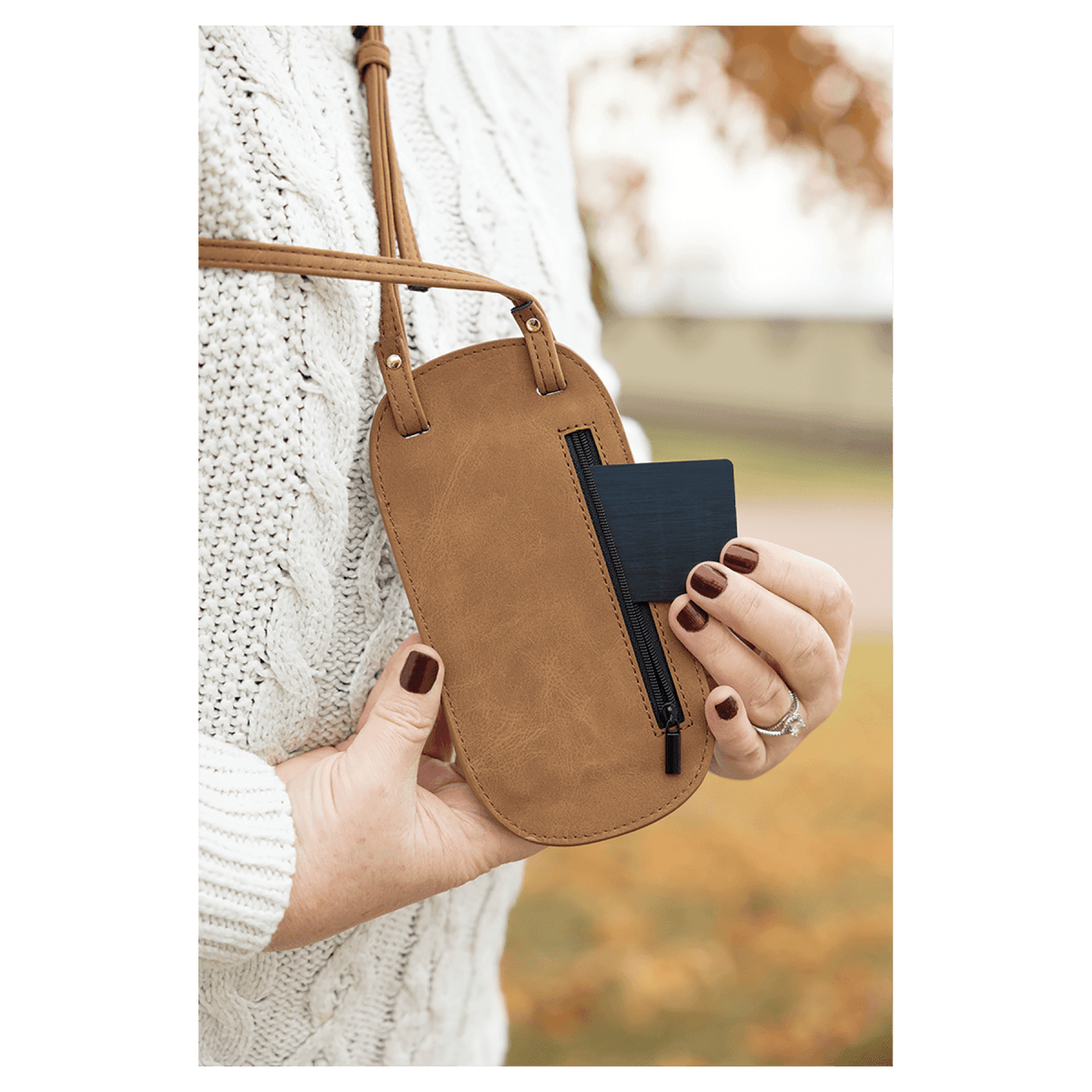 Personalized Faux Leather Cross Body Phone Bag – Creekside Collection - Light Green