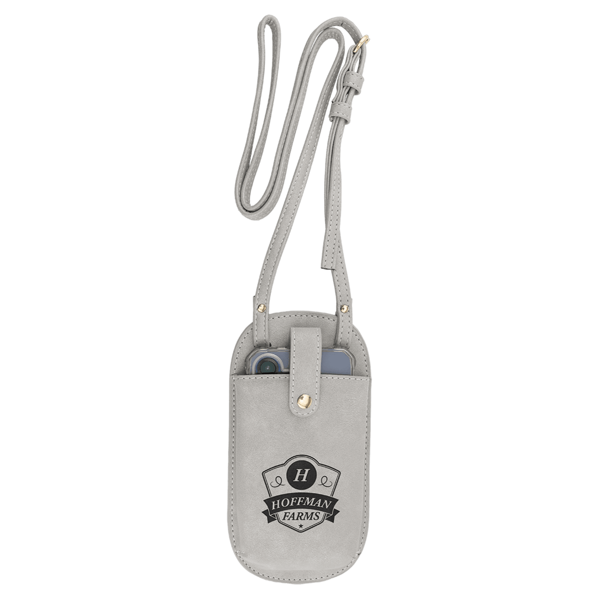 Personalized Faux Leather Cross Body Phone Bag – Creekside Collection - Light Gray