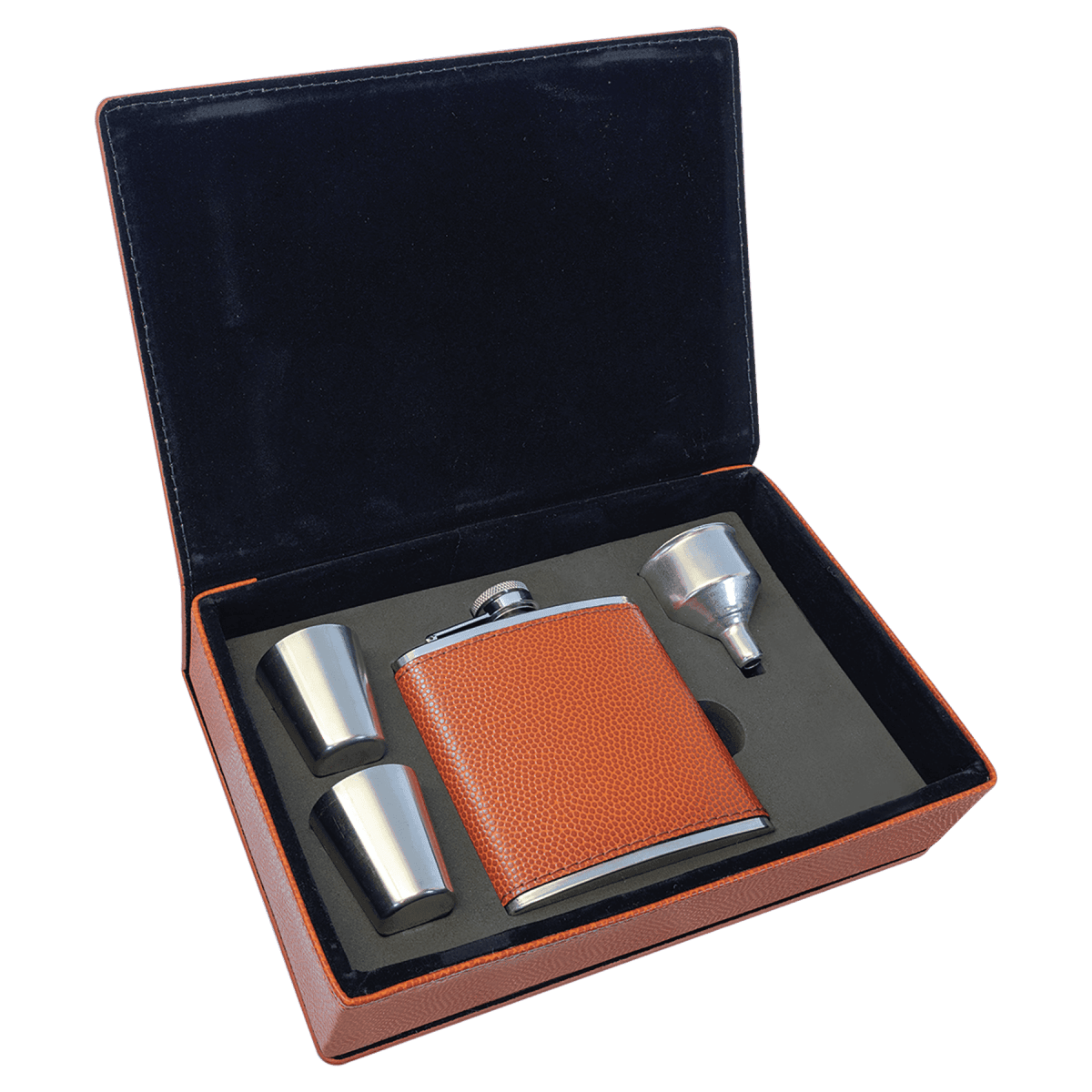 Personalized Flask Gift Sets – Custom Engraved with Funnel & Shot Glasses - Leatherette Box