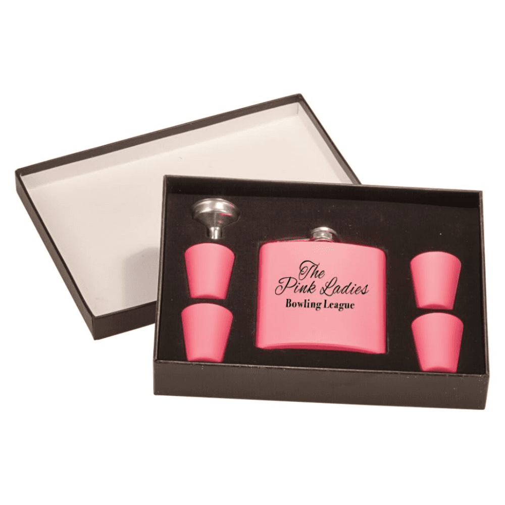Personalized Flask Gift Sets – Custom Engraved with Funnel & Shot Glasses - Black Presentation Box