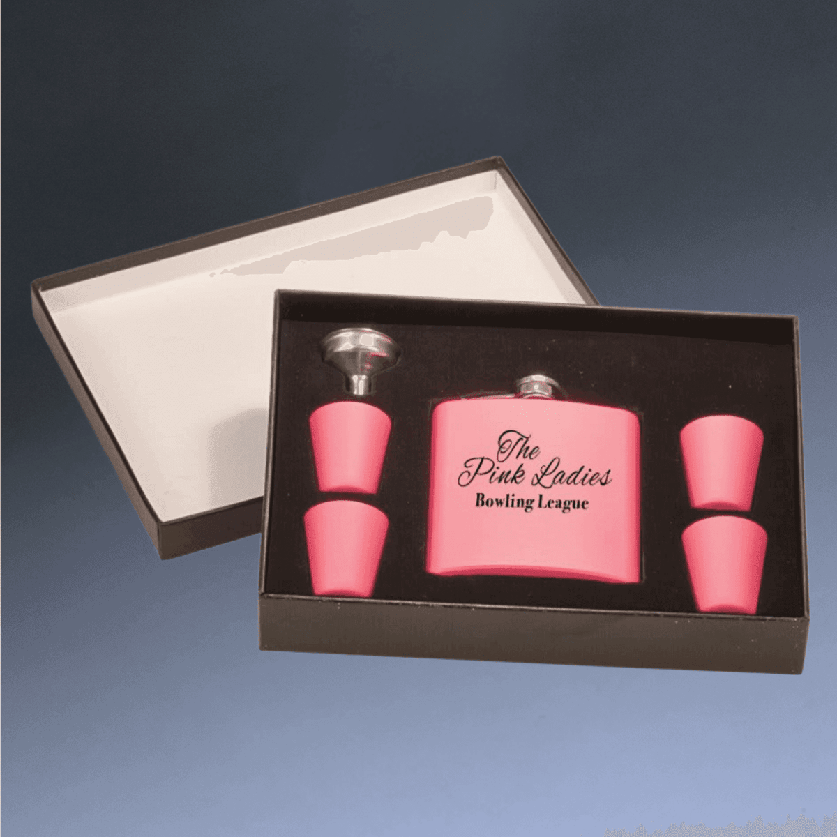 Personalized Flask Gift Sets – Custom Engraved with Funnel & Shot Glasses - Black Presentation Box