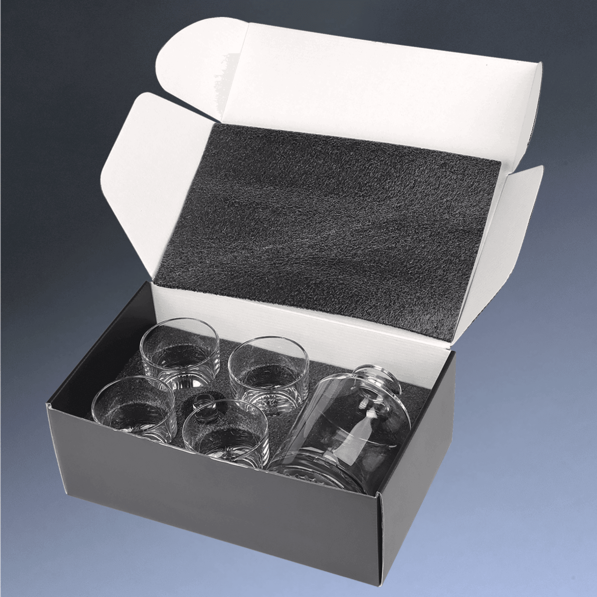 Personalized Glass Decanter Sets With 4 Rocks Glasses & Gift Box - 810ml Rectangle Decanter Set (4 8 oz. Glasses)