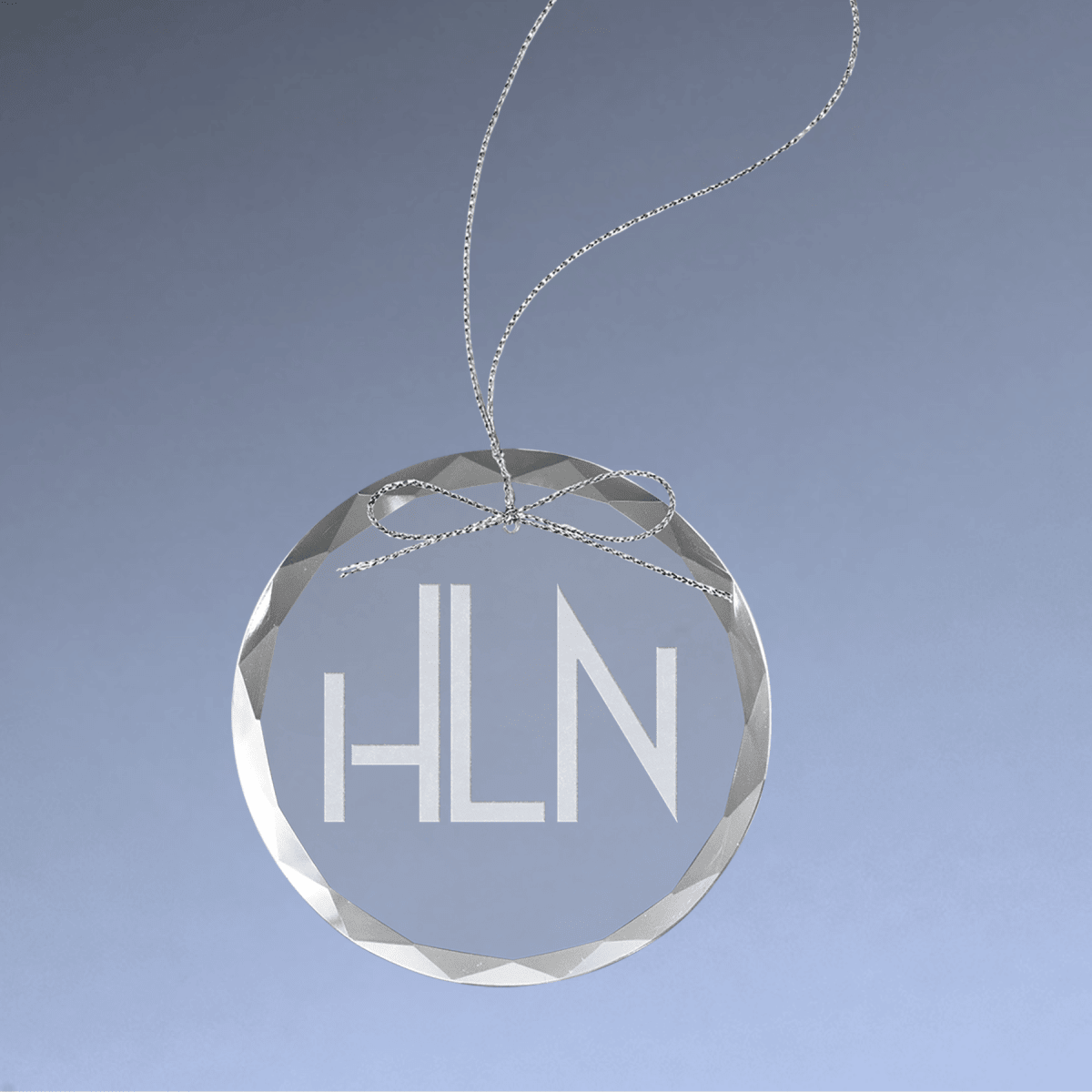 Personalized Glass Ornaments with Silver String - Laser Etched Glass - Round