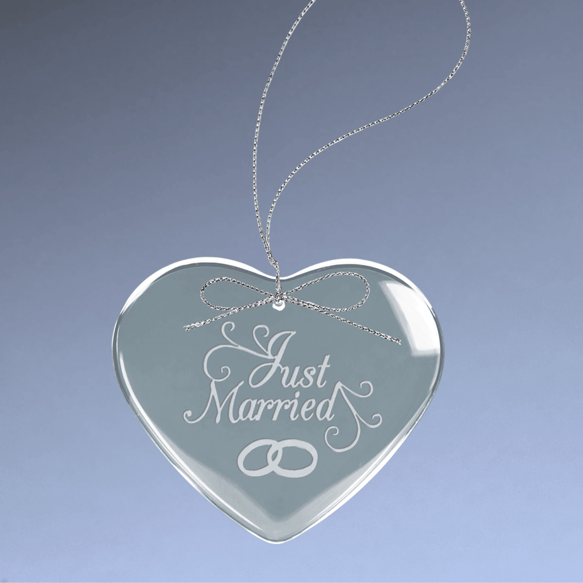 Personalized Glass Ornaments with Silver String - Laser Etched Glass - Heart