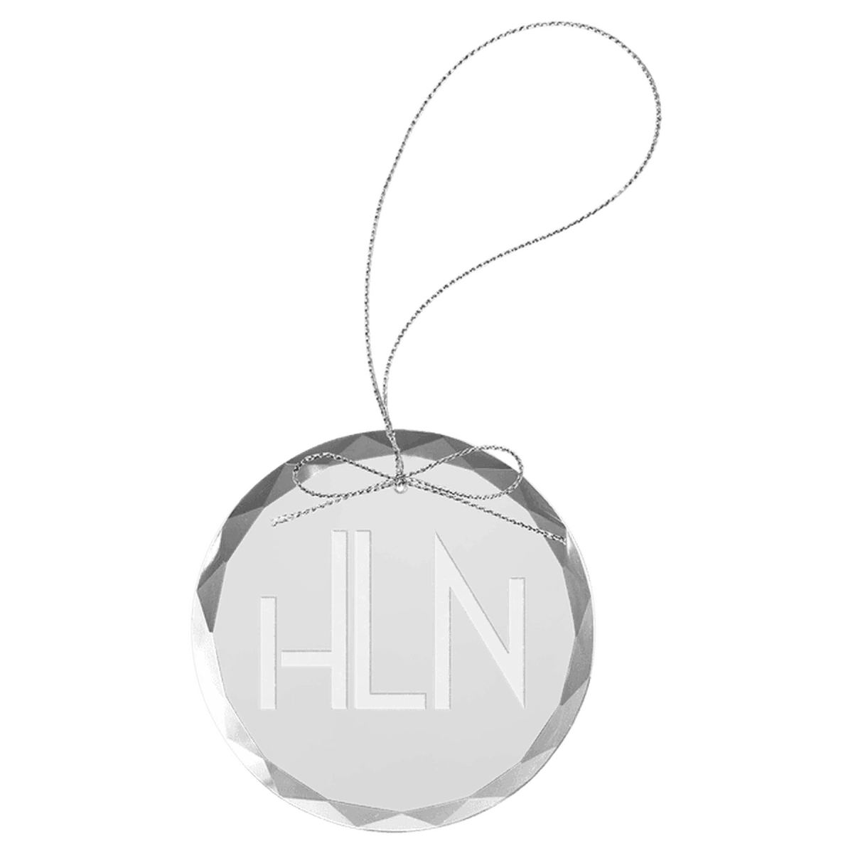 Personalized Glass Ornaments with Silver String - Laser Etched Glass - Round