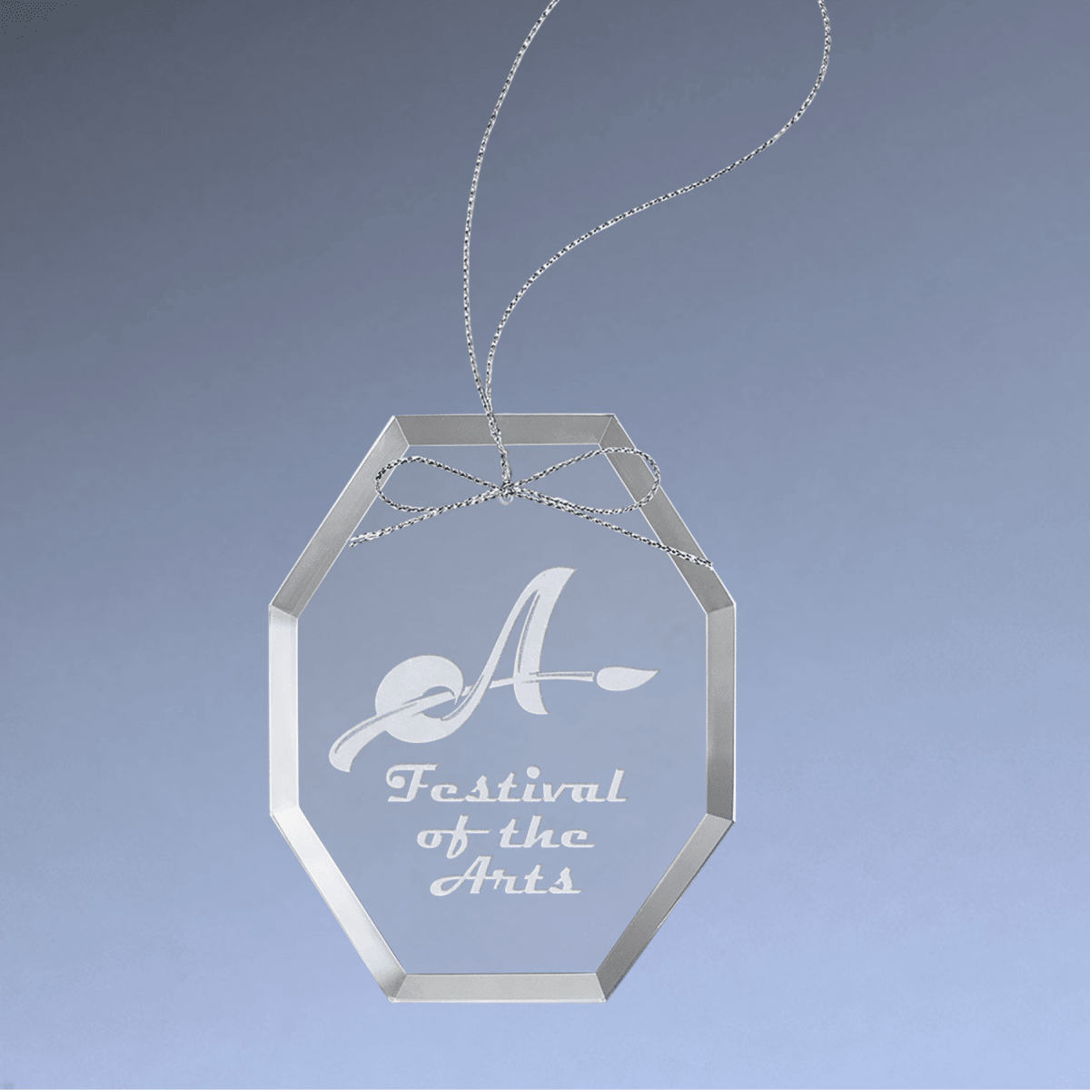 Personalized Glass Ornaments with Silver String - Laser Etched Glass - Octagon