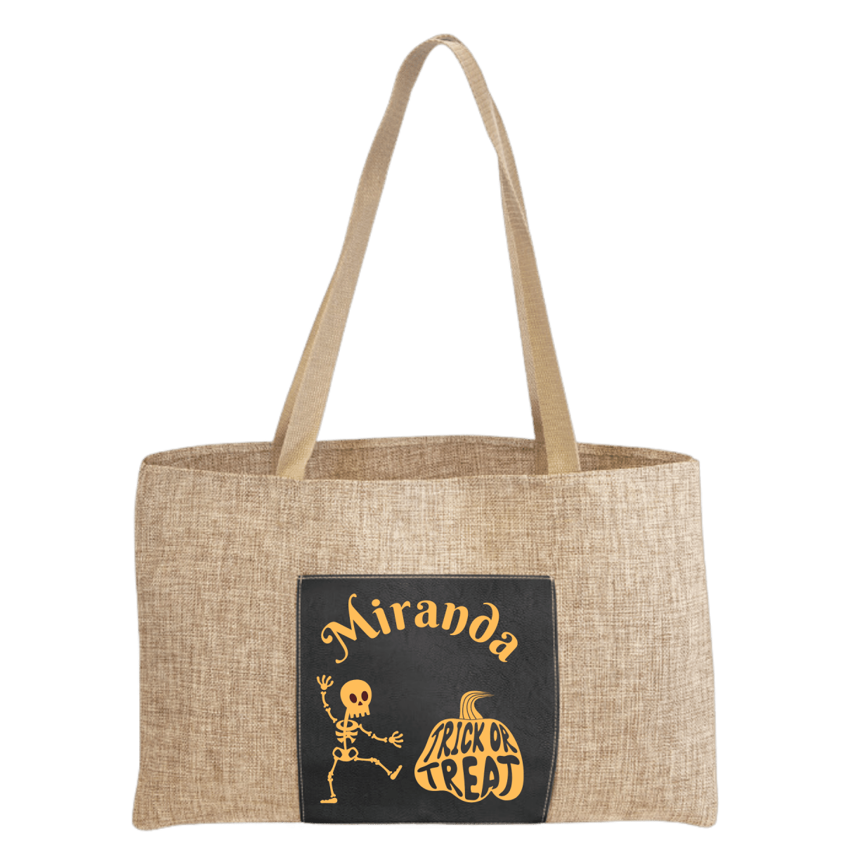 Personalized Halloween Trick or Treat Bag - Large Leatherette and Burlap - LightForce Laser Engraving, LLC