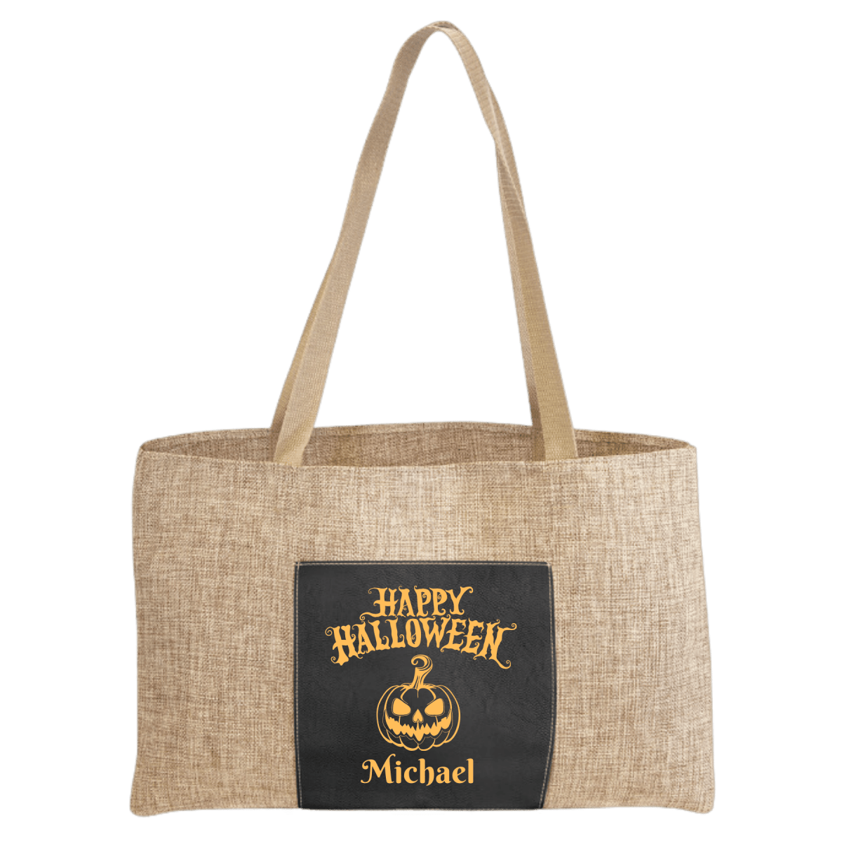 Personalized Halloween Trick or Treat Bag - Large Leatherette and Burlap - LightForce Laser Engraving, LLC