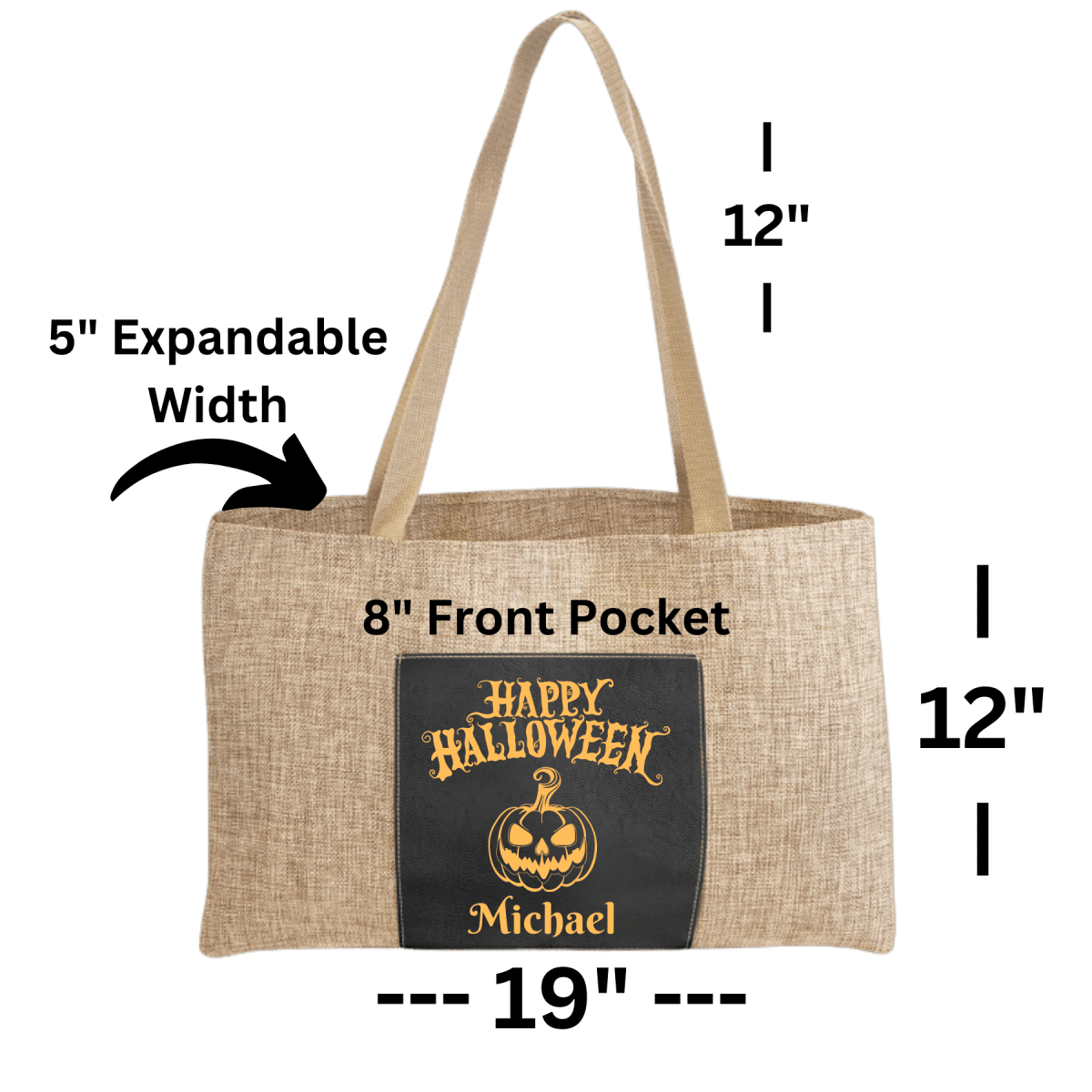 Personalized Halloween Trick or Treat Bag - Large Leatherette and Burlap - LightForce Laser Engraving, LLC