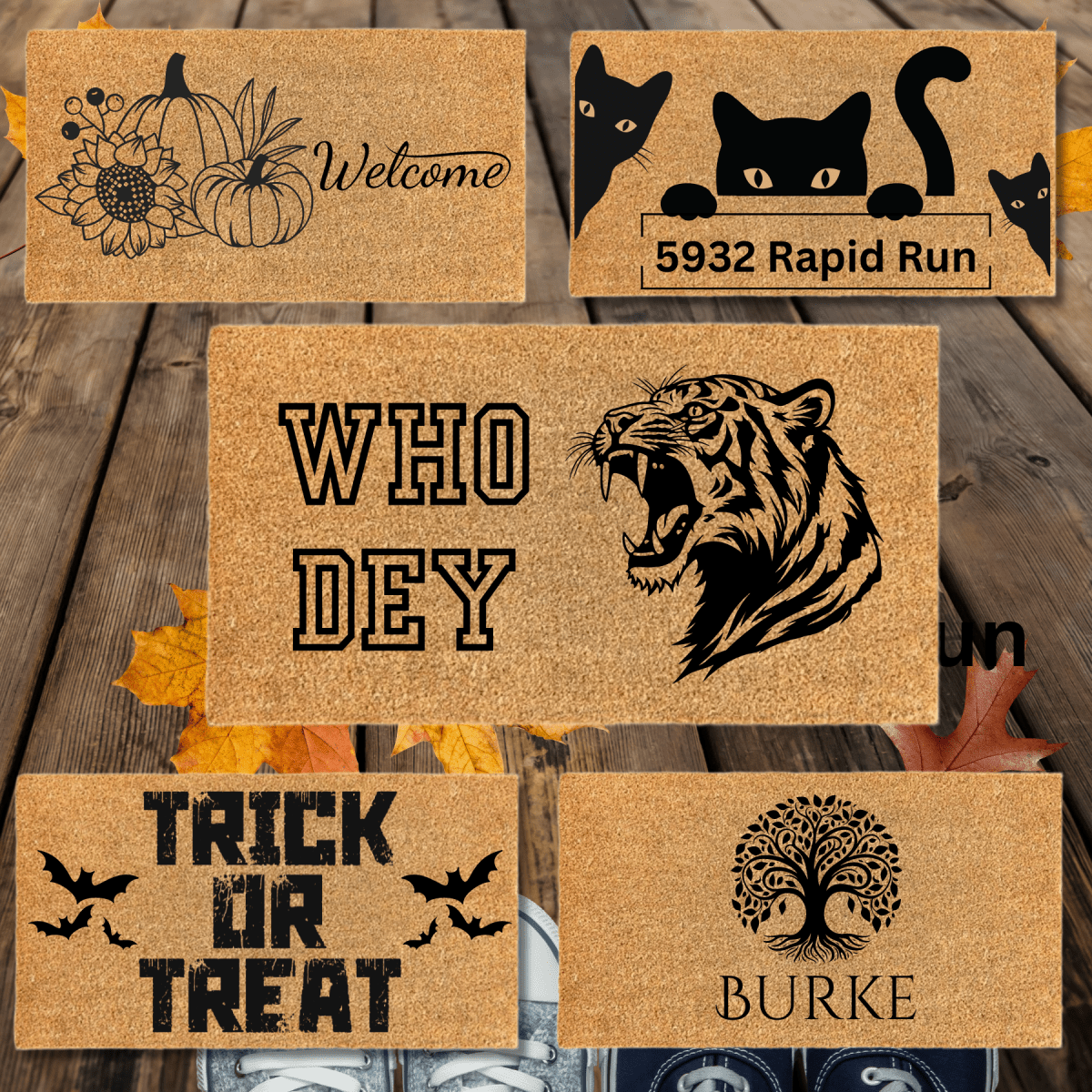 Personalized Heavy Duty Coir Welcome Door Mat - Fall, Halloween Designs - LightForce Laser Engraving, LLC