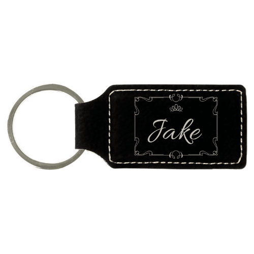 Personalized Leatherette Keychains - With Football & Basketball Styles - Black/Silver
