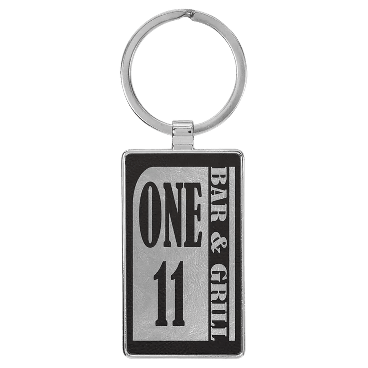 Personalized Leatherette Keychains - With Football & Basketball Styles - Black/Silver