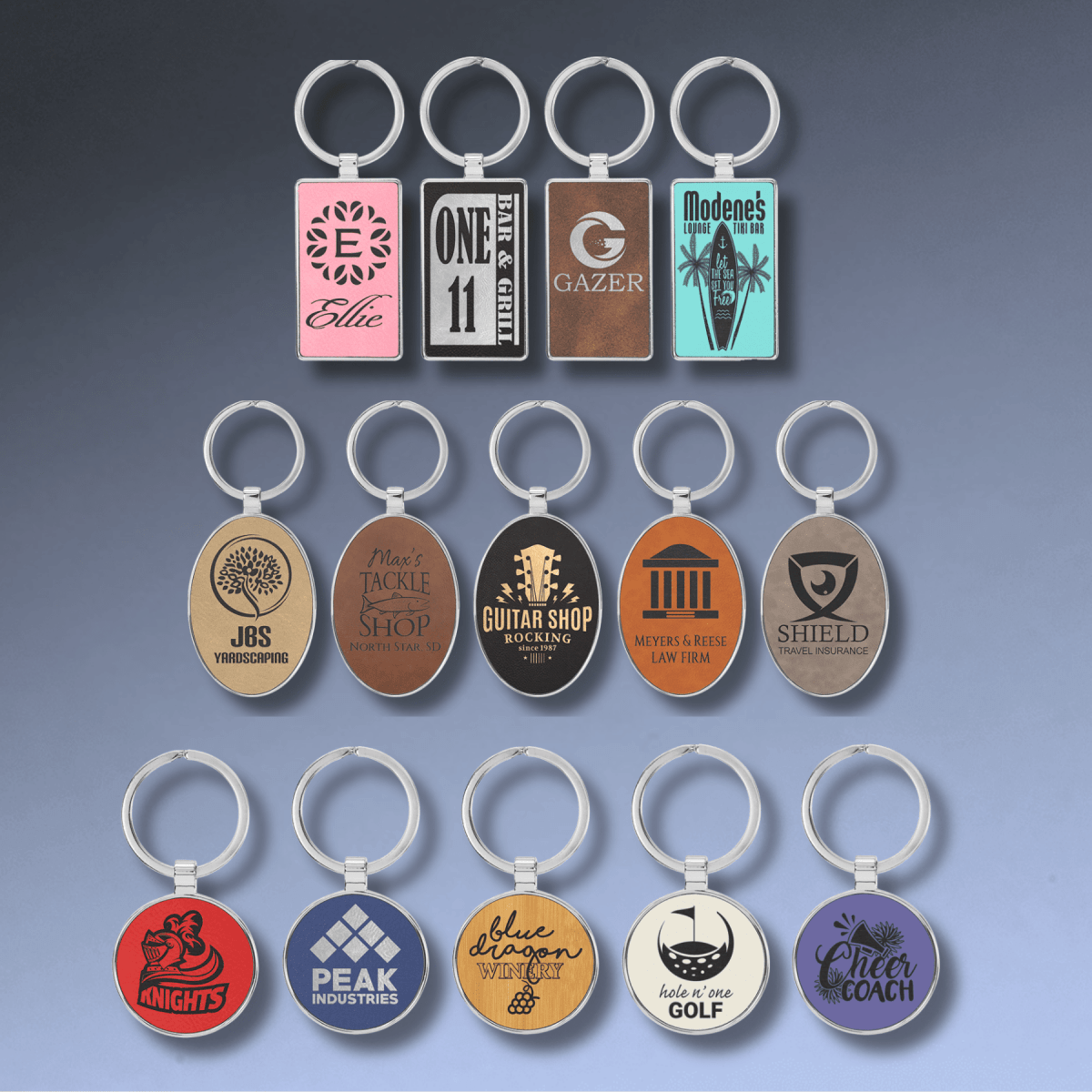 Personalized Leatherette Keychains - With Football & Basketball Styles - White