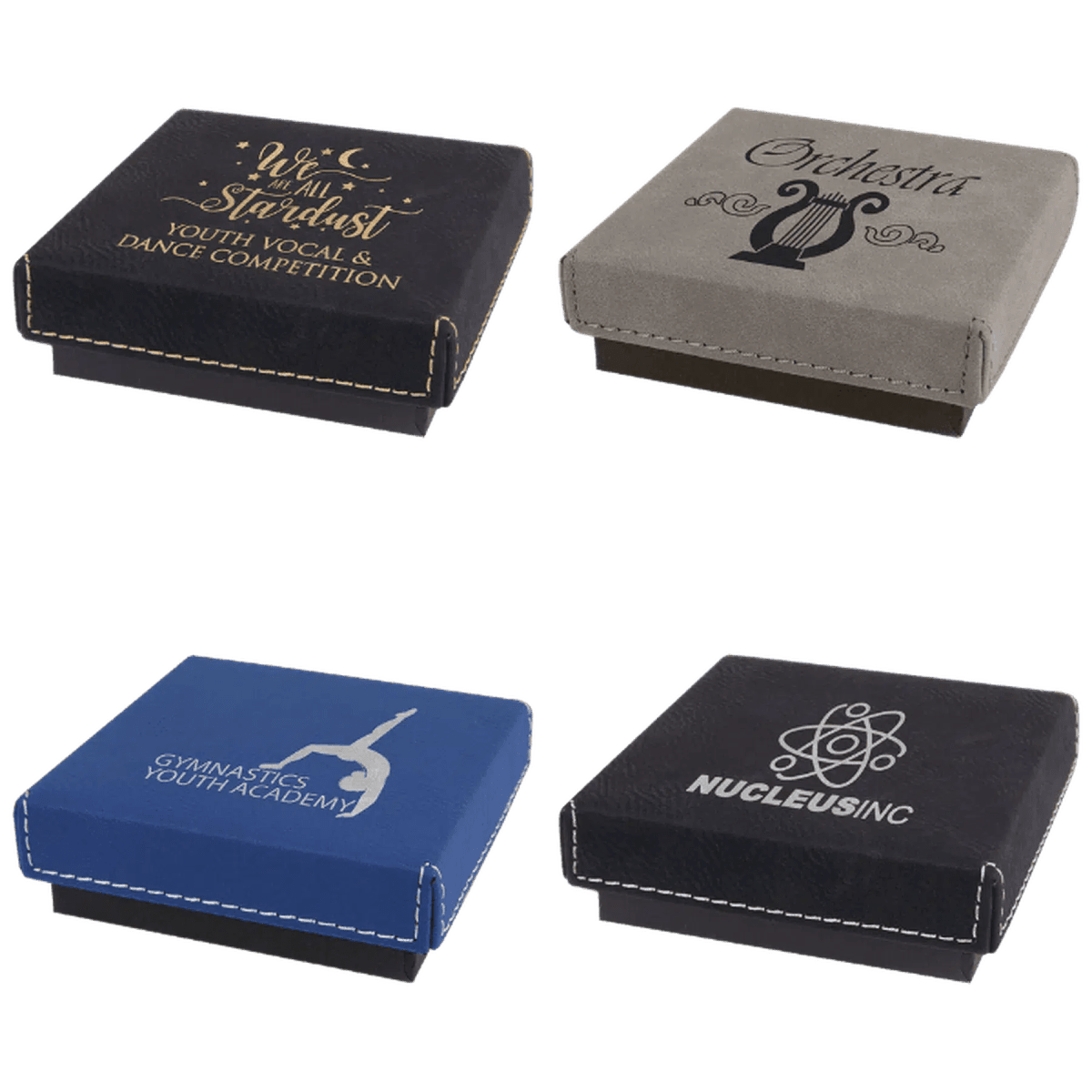 Personalized Leatherette Medal or Jewelry Box for Logos and Monograms - 3 1/2" x 3 1/2" x 1"