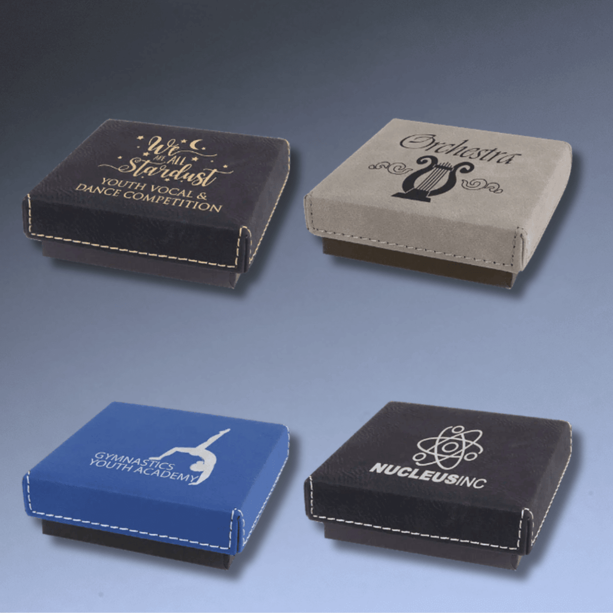 Personalized Leatherette Medal or Jewelry Box for Logos and Monograms - 3 1/2" x 3 1/2" x 1"