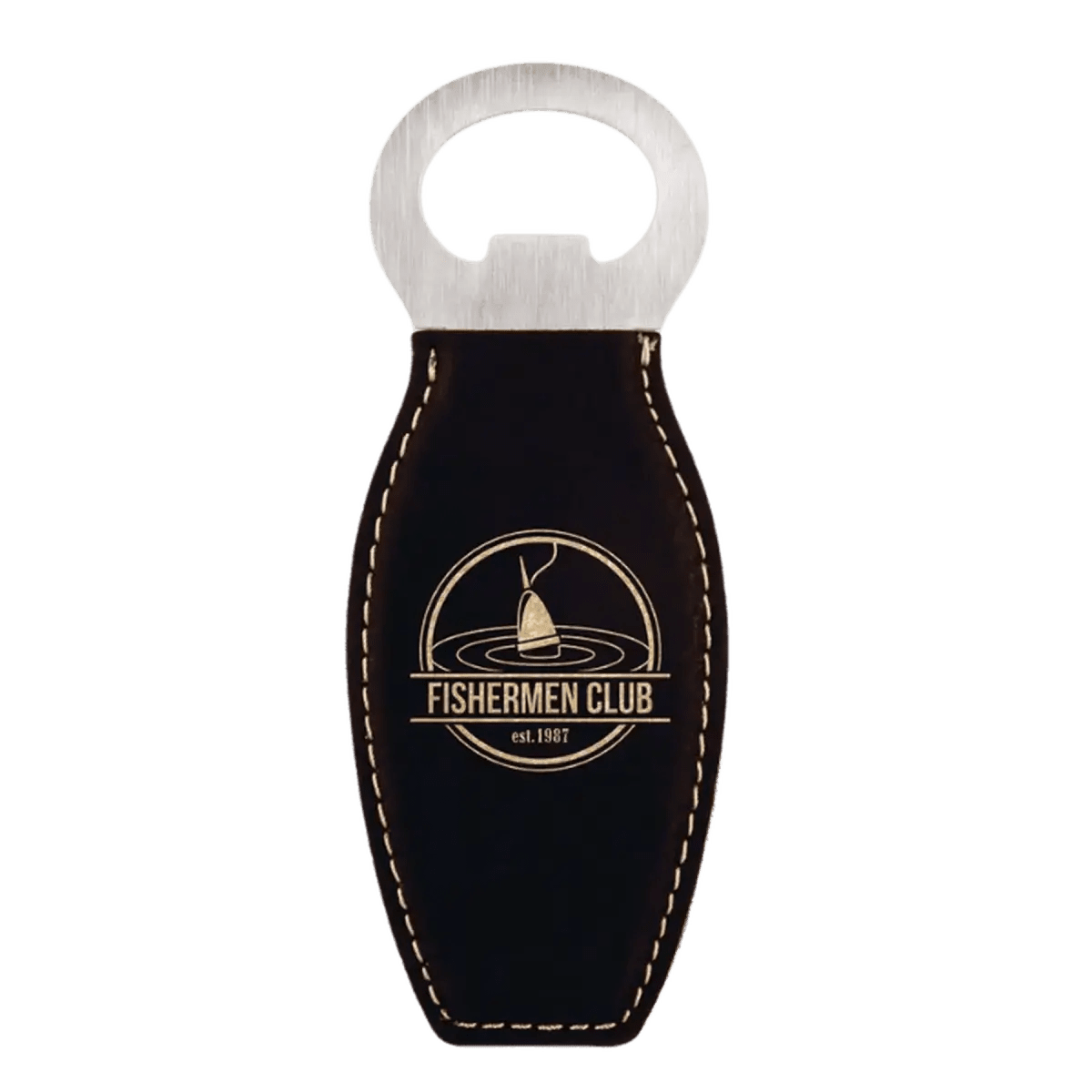 Personalized Magnetic Bottle Openers - Engraved in Leatherette or Cork - Black/Gold