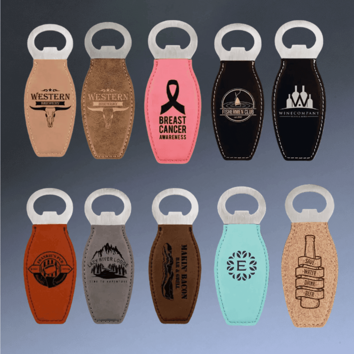 Personalized Magnetic Bottle Openers - Engraved in Leatherette or Cork - Teal