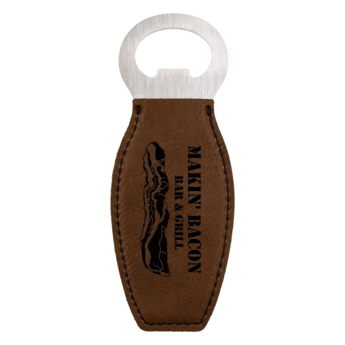 Personalized Magnetic Bottle Openers - Engraved in Leatherette or Cork - Dark Brown