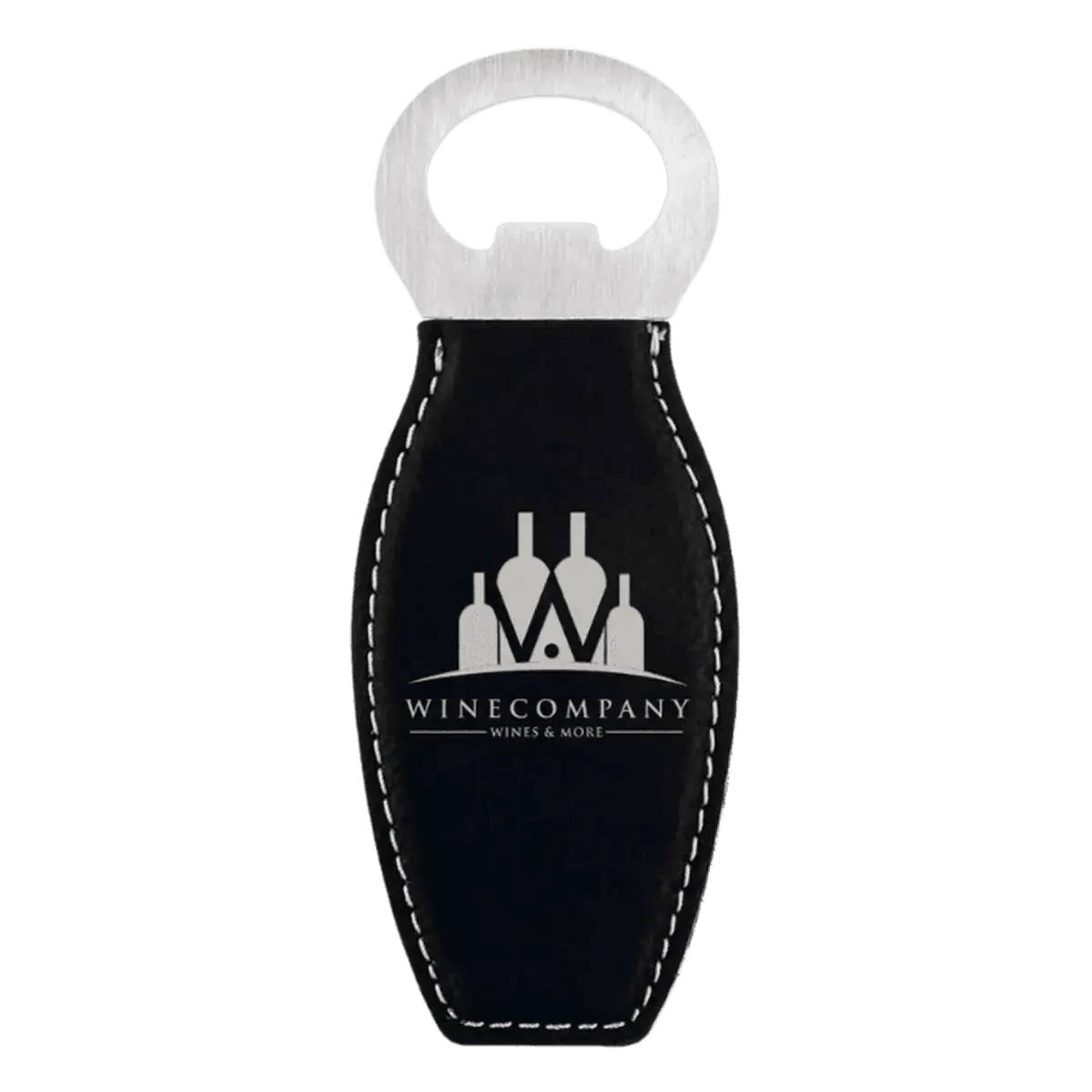 Personalized Magnetic Bottle Openers - Engraved in Leatherette or Cork - Black/Silver