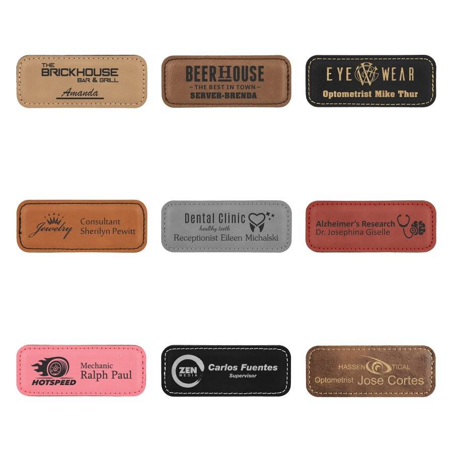 Personalized Magnetic Name Badges – Leatherette Name Tags - LightForce Laser Engraving, LLC