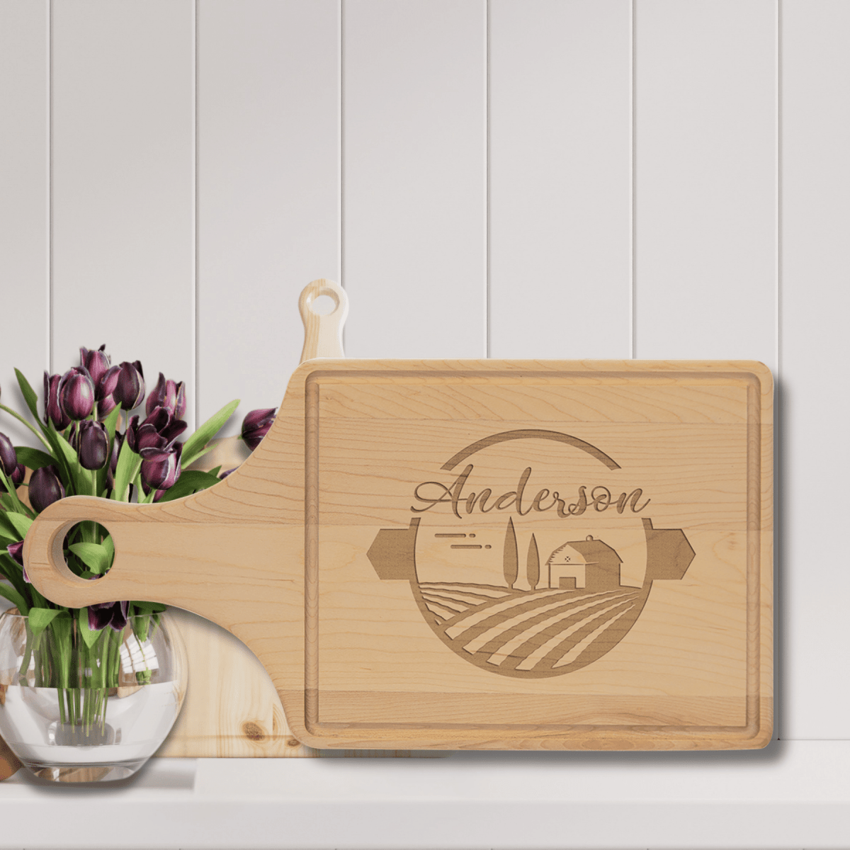 Personalized Maple Cutting Board with Drip Ring and Custom Engraving - 9" x 6"