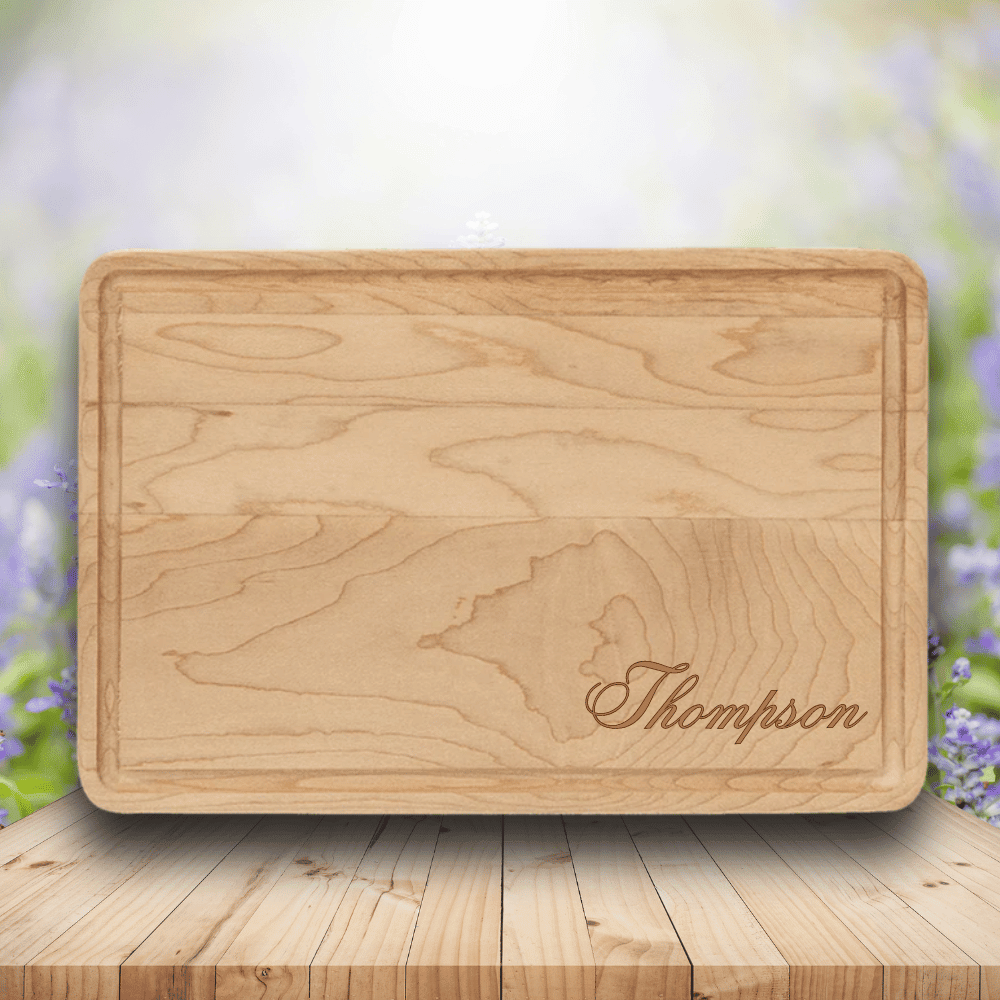 Personalized Maple Cutting Board with Drip Ring and Custom Engraving - 9" x 6"