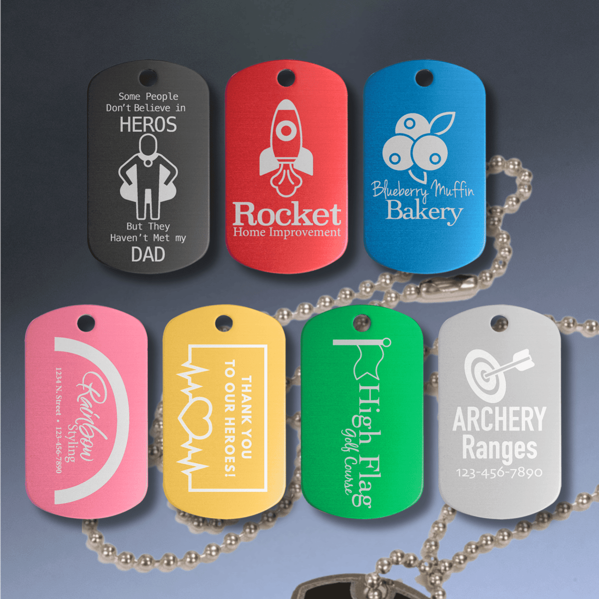 Personalized Metal Aluminum ID Dog Tags with Chain - Black