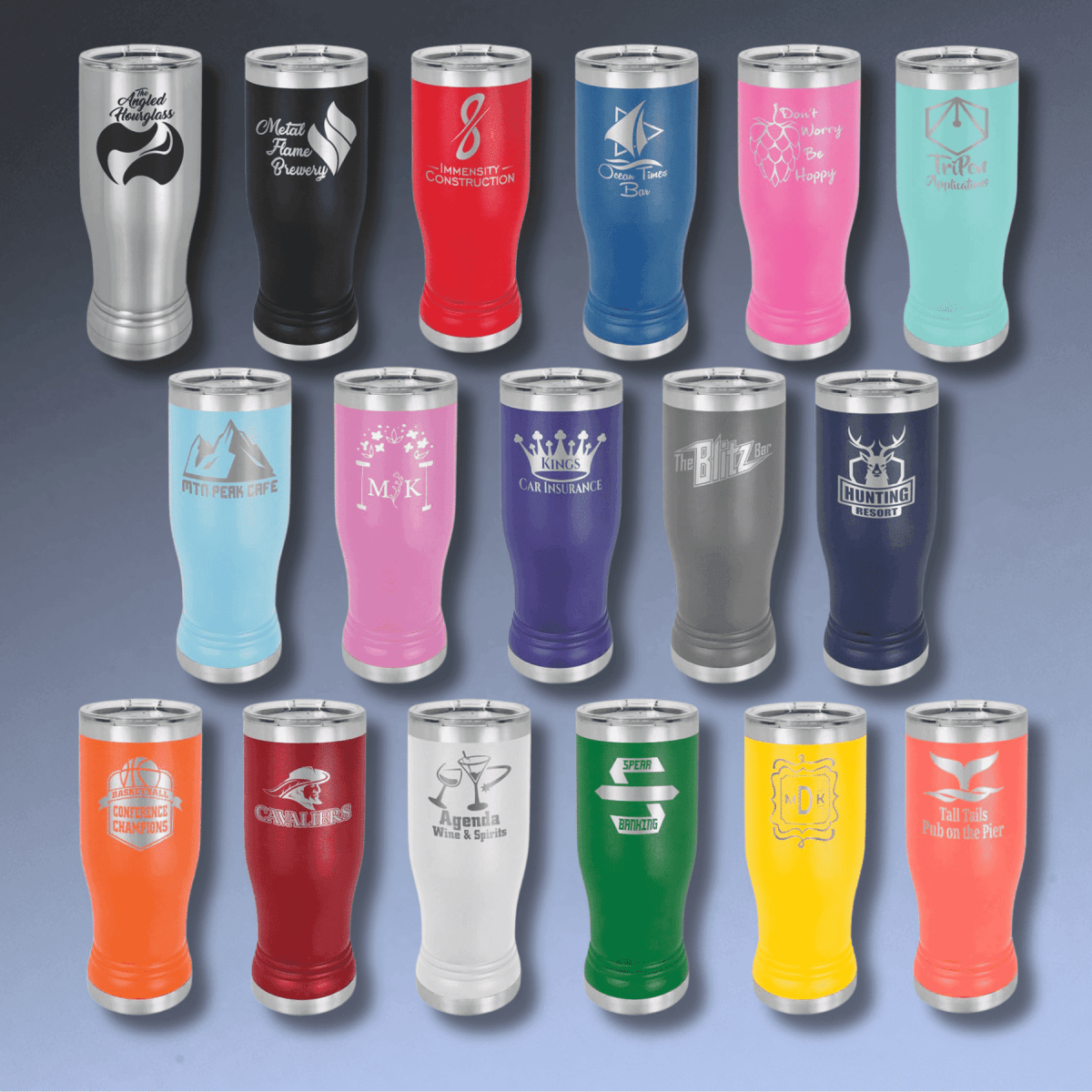 Personalized Pilsner Tumblers - Insulated Polar Camel Drinkware - Light Blue