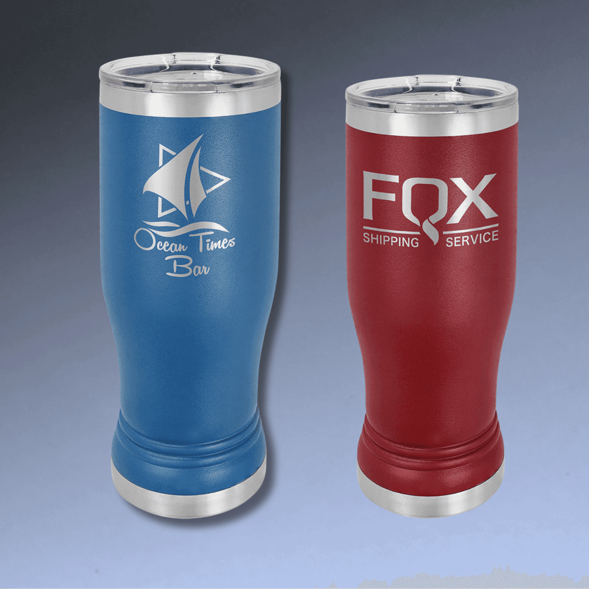 Personalized Pilsner Tumblers - Insulated Polar Camel Drinkware - Light Blue