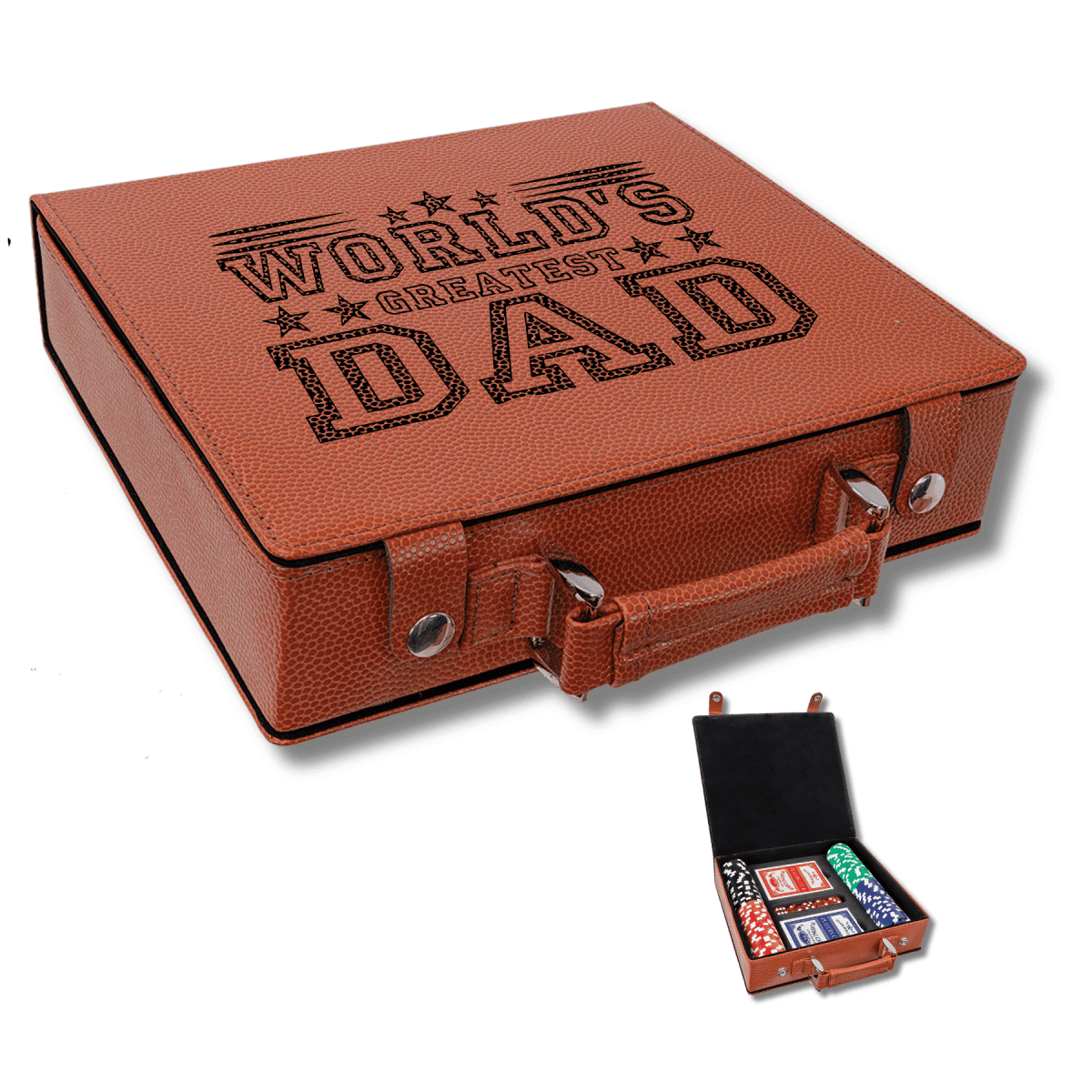 Personalized Poker Set in Leatherette Carry Case - 100 chips, 2 Card Decks - Basketball