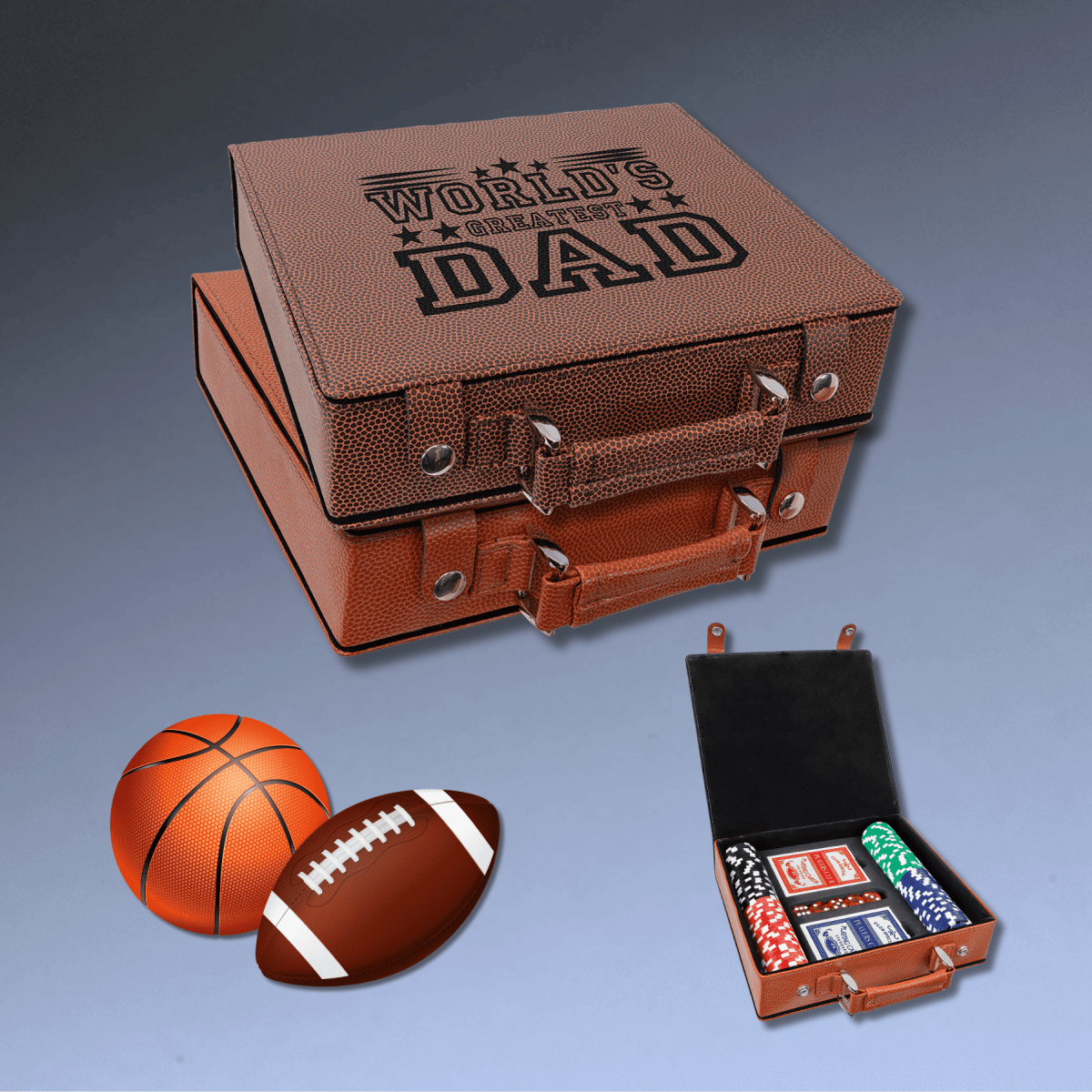 Personalized Poker Set in Leatherette Carry Case - 100 chips, 2 Card Decks - Football