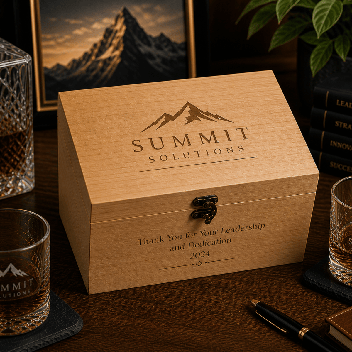 Personalized Red Alder Whiskey Gift Set with Glasses, Coasters & Whiskey Stones - 
