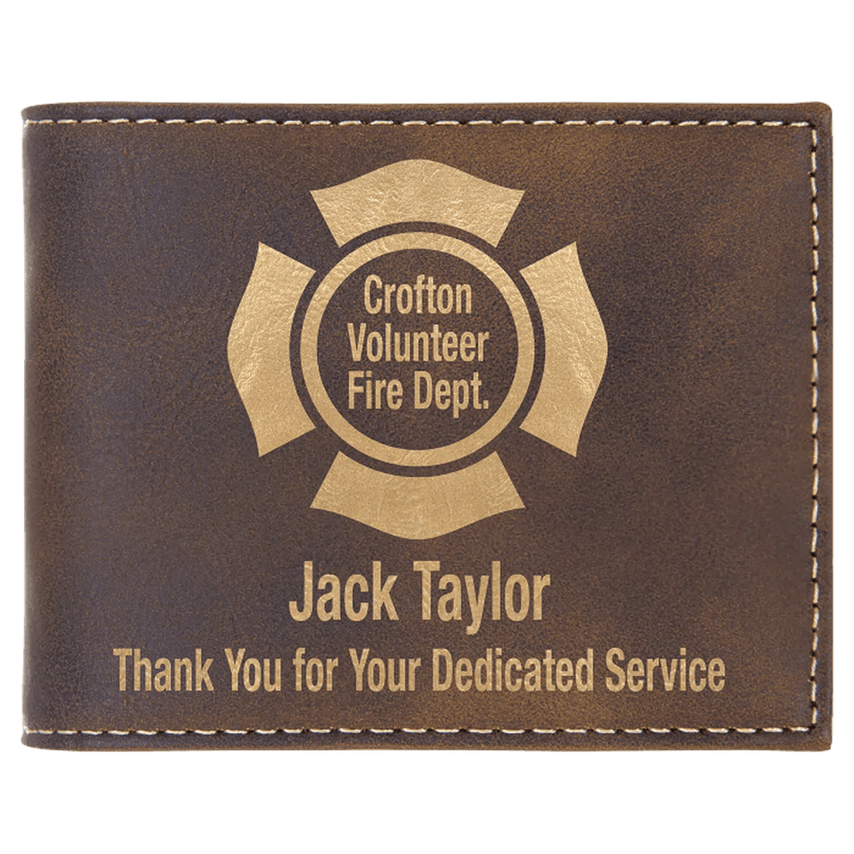 Personalized RFID Bifold Wallet with Flip ID - Rustic/Gold