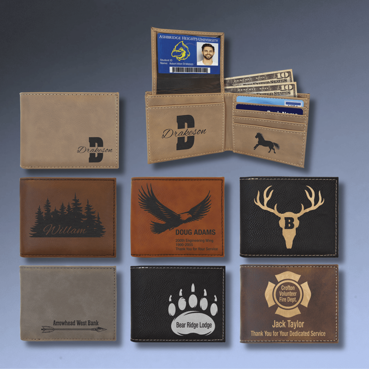 Personalized RFID Bifold Wallet with Flip ID - Rustic/Gold