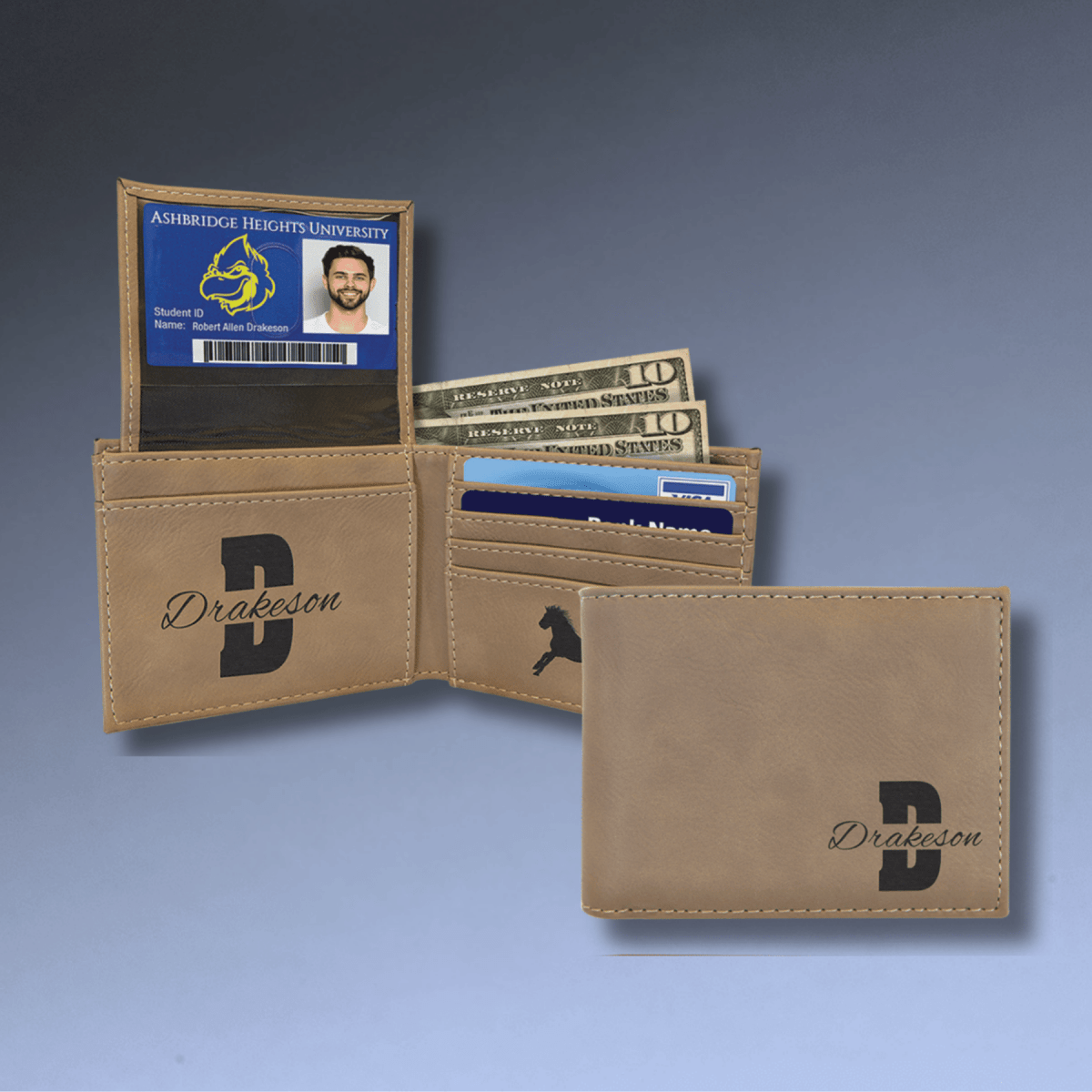 Personalized RFID Bifold Wallet with Flip ID - Rustic/Gold