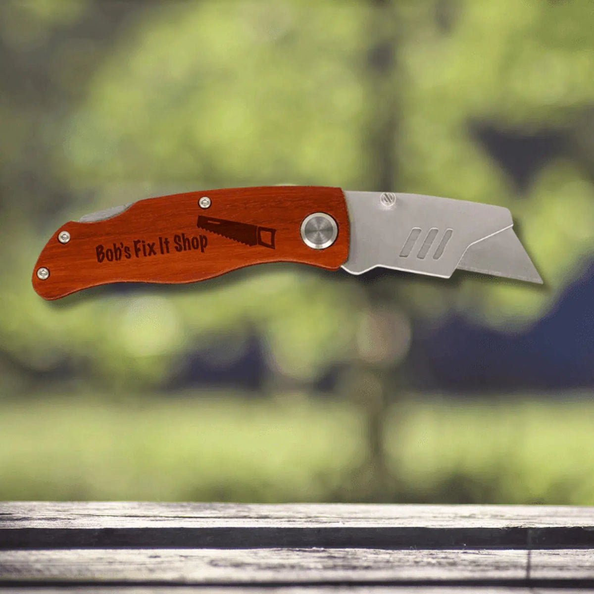 Personalized Rosewood Handle Utility Knife with Custom Engraving - Wood