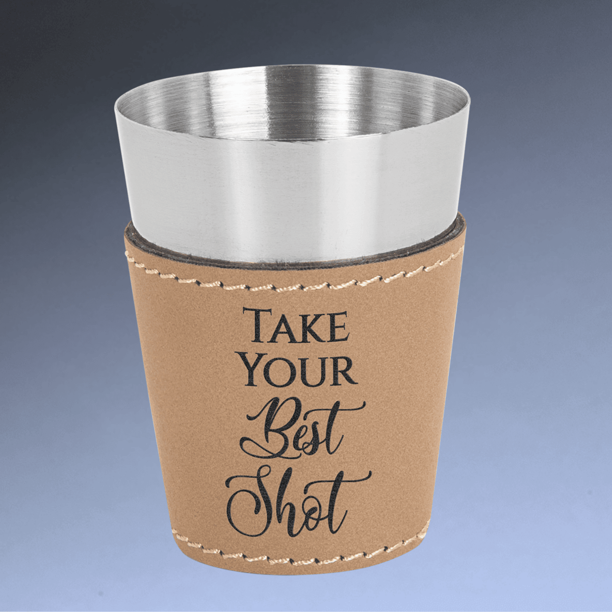 Personalized Shot Glasses with Leatherette Wrap - Light Brown
