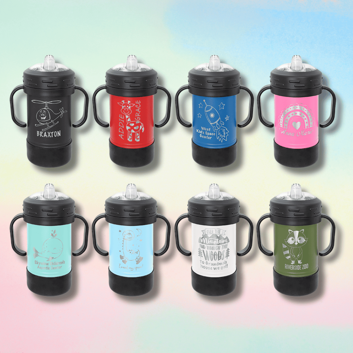 Personalized Sippy Cup - 10 oz. Custom Engraved and Spill Proof - Pink