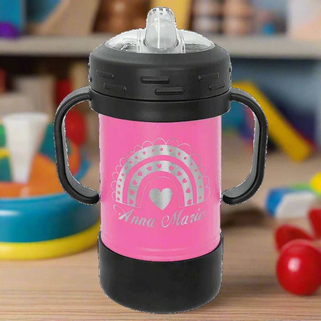 Personalized Sippy Cup - 10 oz. Custom Engraved and Spill Proof - Pink
