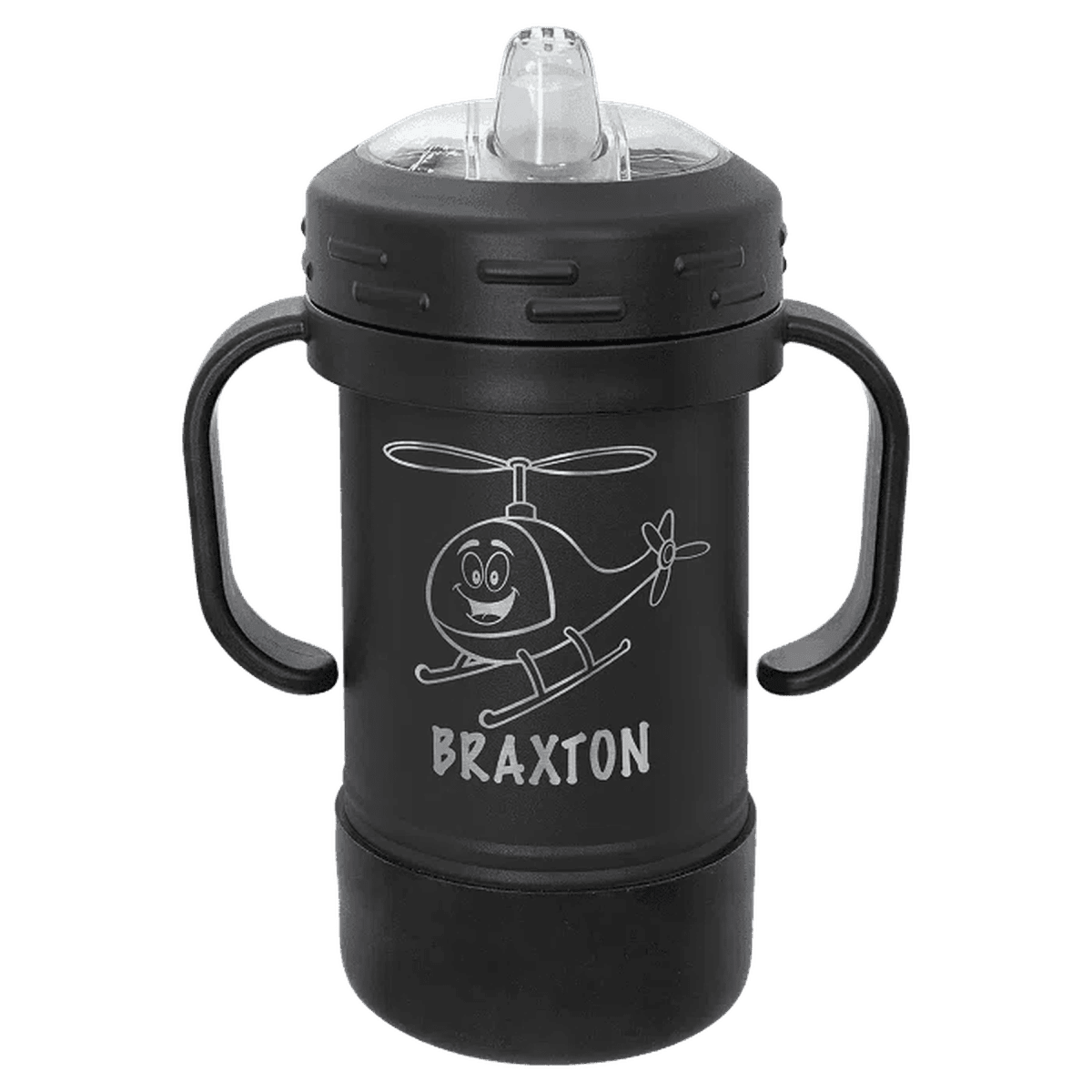 Personalized Sippy Cup - 10 oz. Custom Engraved and Spill Proof - Black